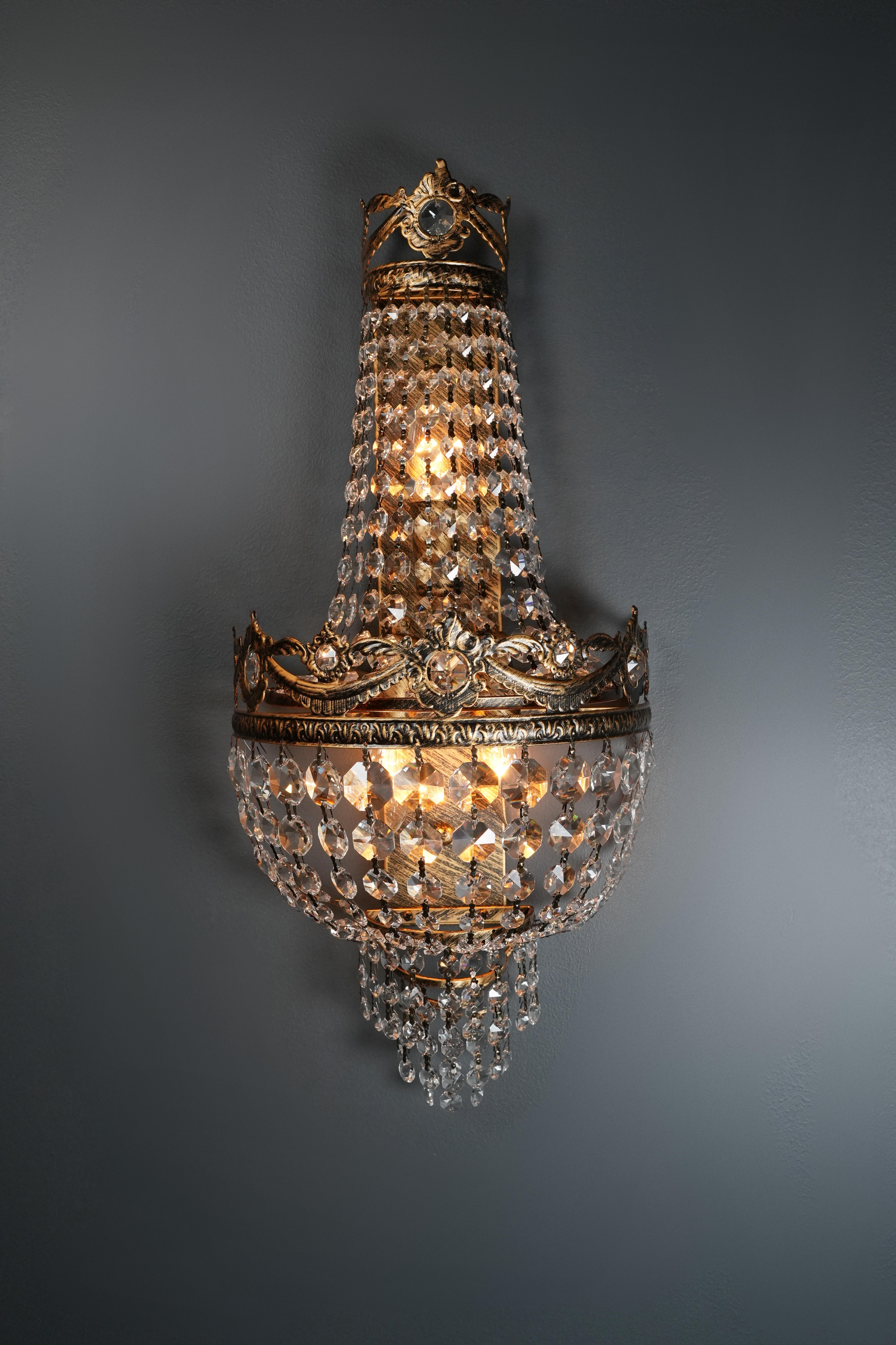 Antike Wandlampe Art Deco Art Nouveau Classic Dekoration mit Kristallen (Barock) im Angebot