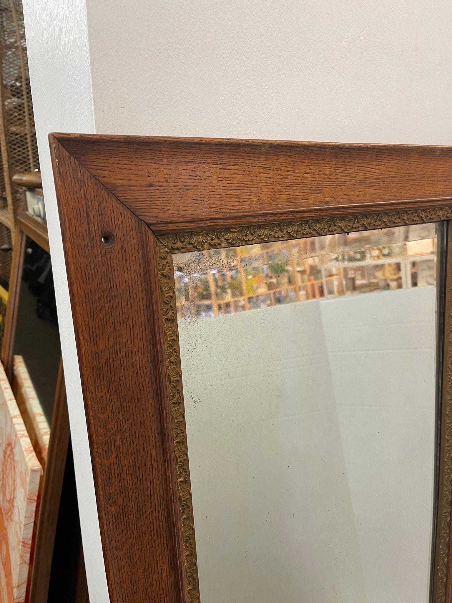 Antique Style Wall Mirror With Ornate Golden Toned Banding Around the Frame. In Good Condition For Sale In Seattle, WA