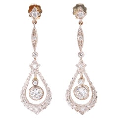 Antique Style White Gold 1.6 Carat Diamond Drop Earrings