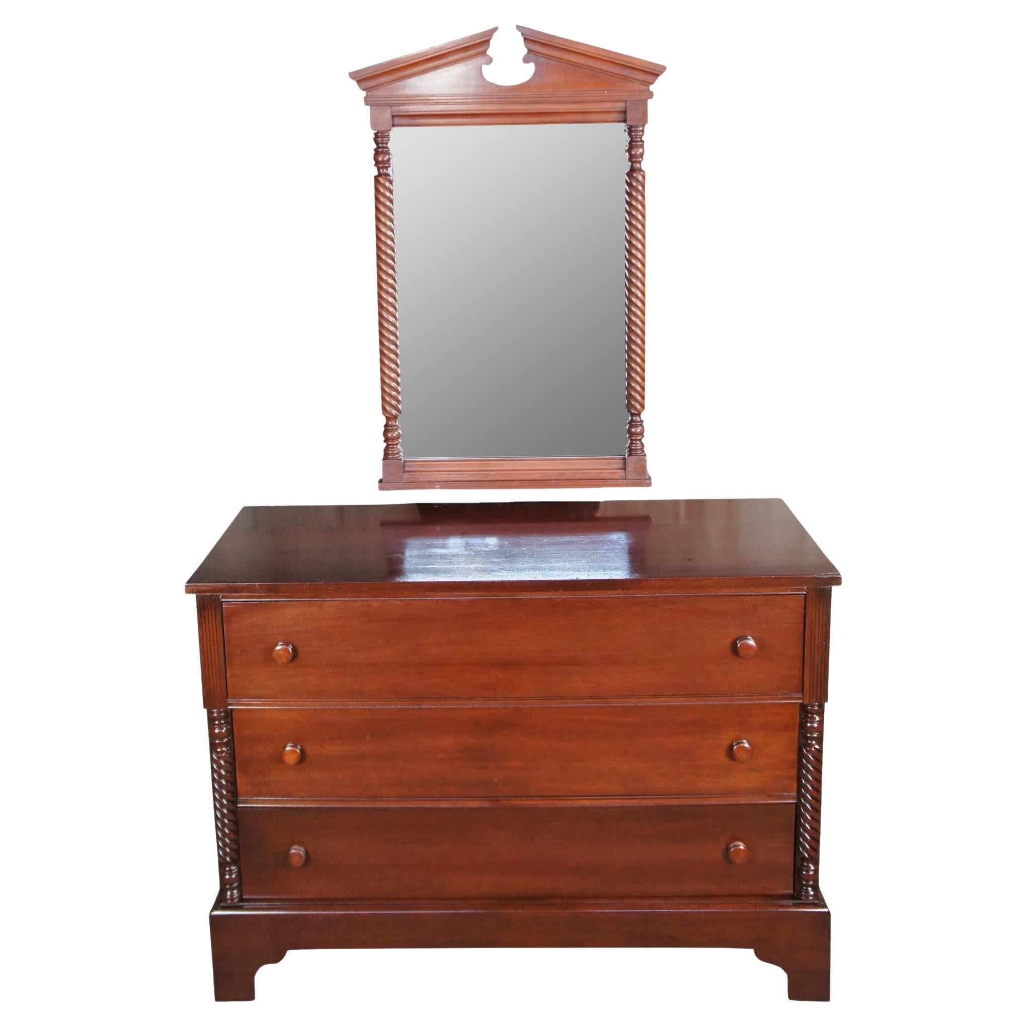 Antique Styled by Park American Federal Cherry Lowboy Chest & Mirror Dresser For Sale