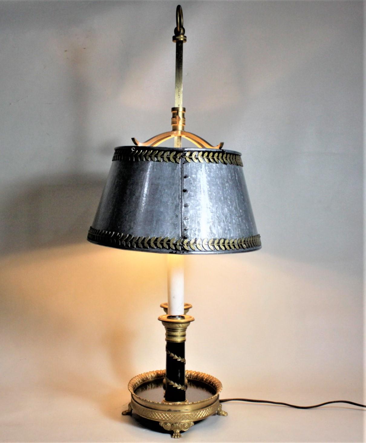 Antique Styled French Toleware Table or Desk Lamp with Solid Brass Frame In Good Condition In Hamilton, Ontario