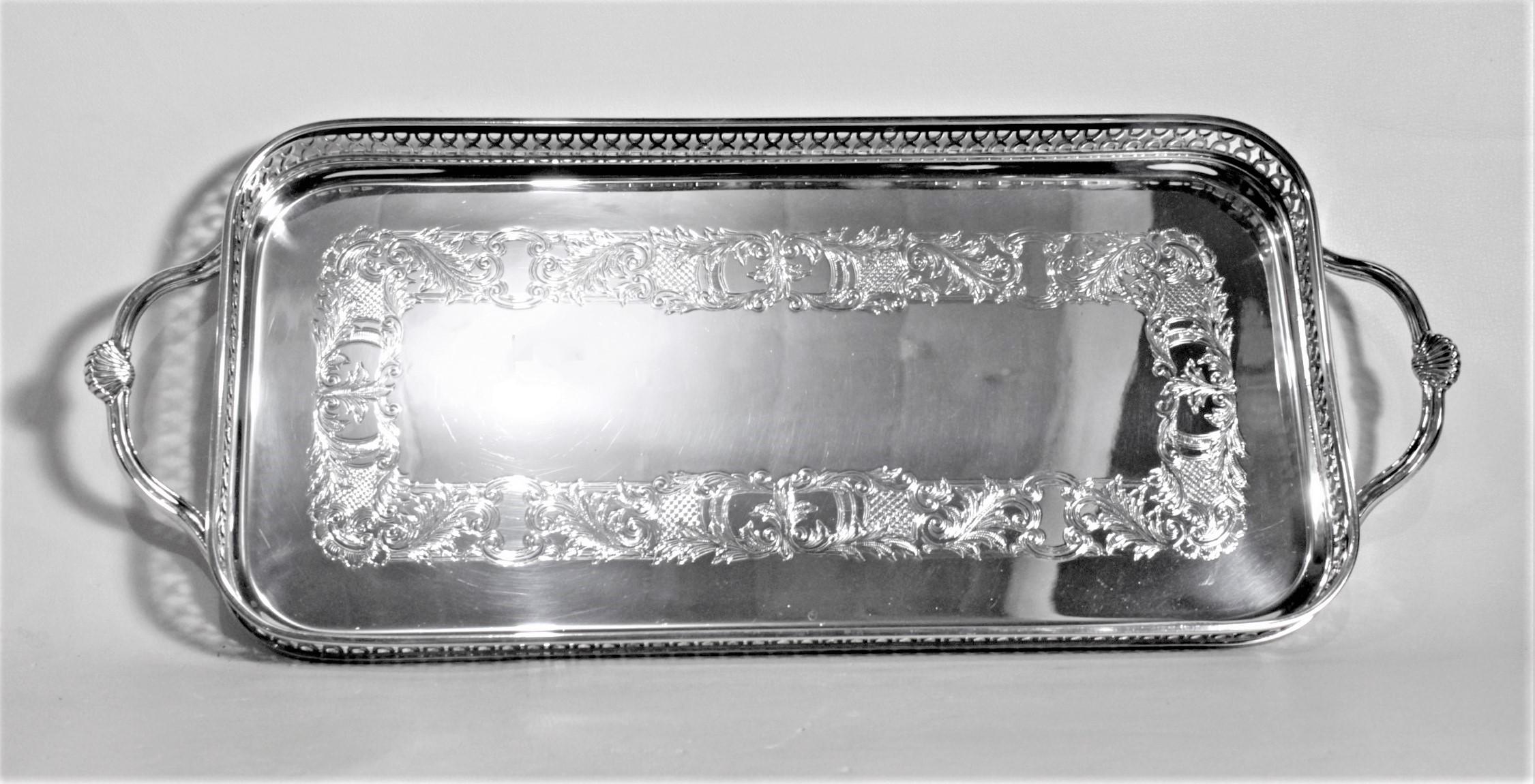 Edwardian Antique Styled Rectangular Silver Plated English Gallery Serving Tray