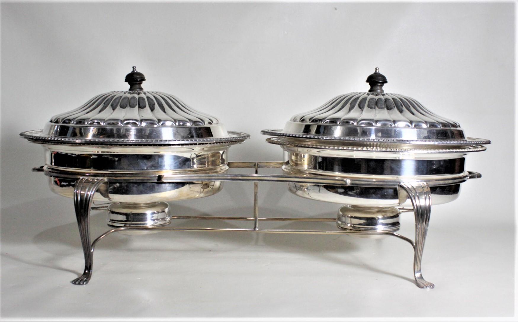 English Antique Styled Silver Plated Twin Covered Entree Servers as Camrose Golf Trophy For Sale
