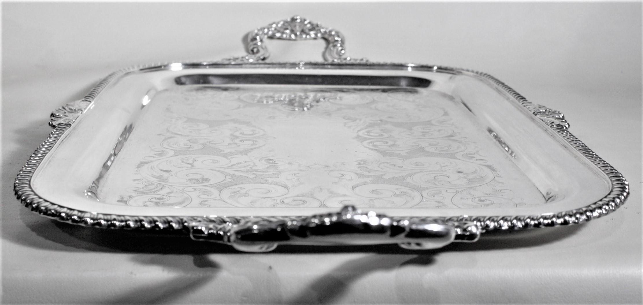 Canadian Antique Styled Silver Plated Serving Tray with Ornate Engraving & Handles