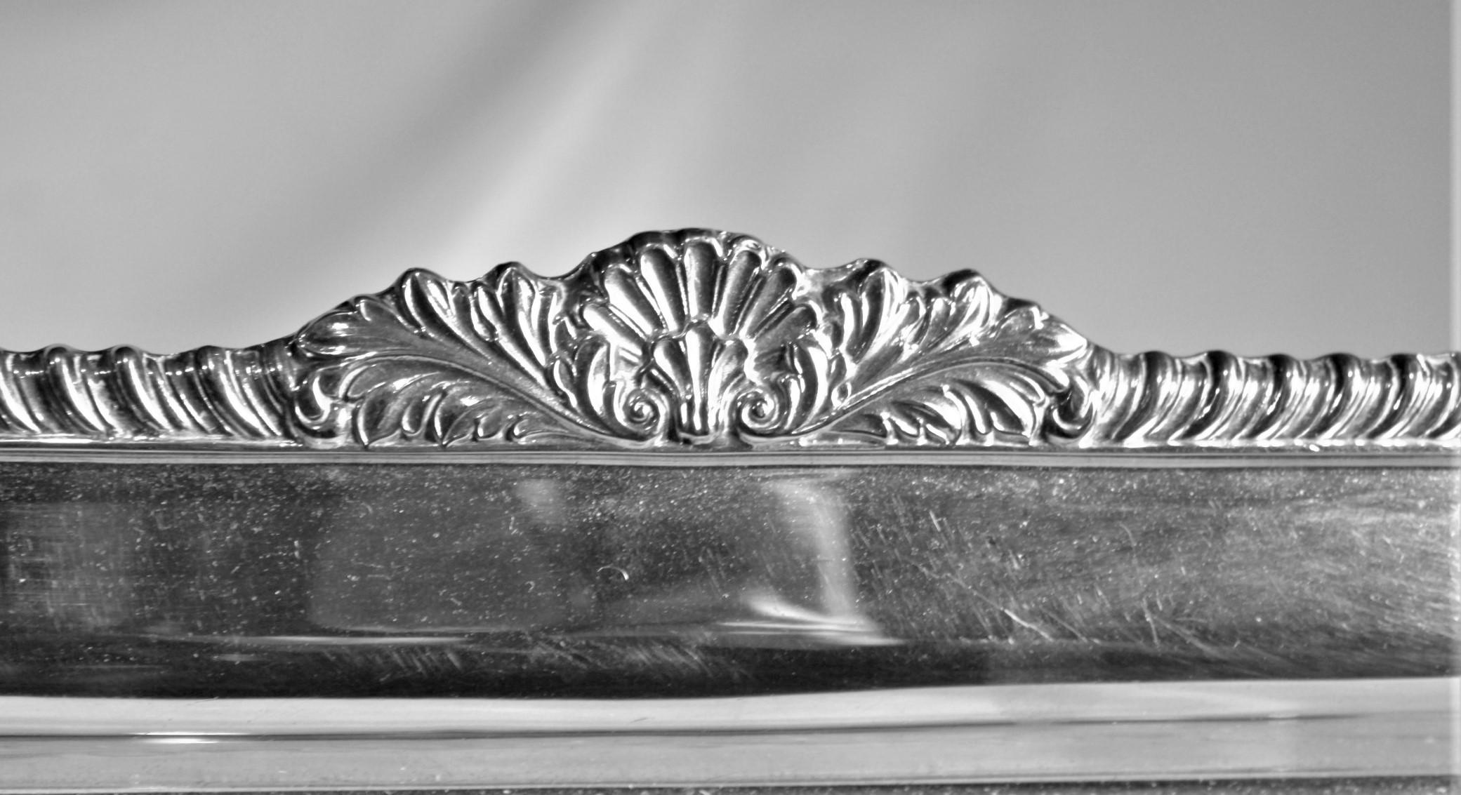 Antique Styled Silver Plated Serving Tray with Ornate Engraving & Handles 2