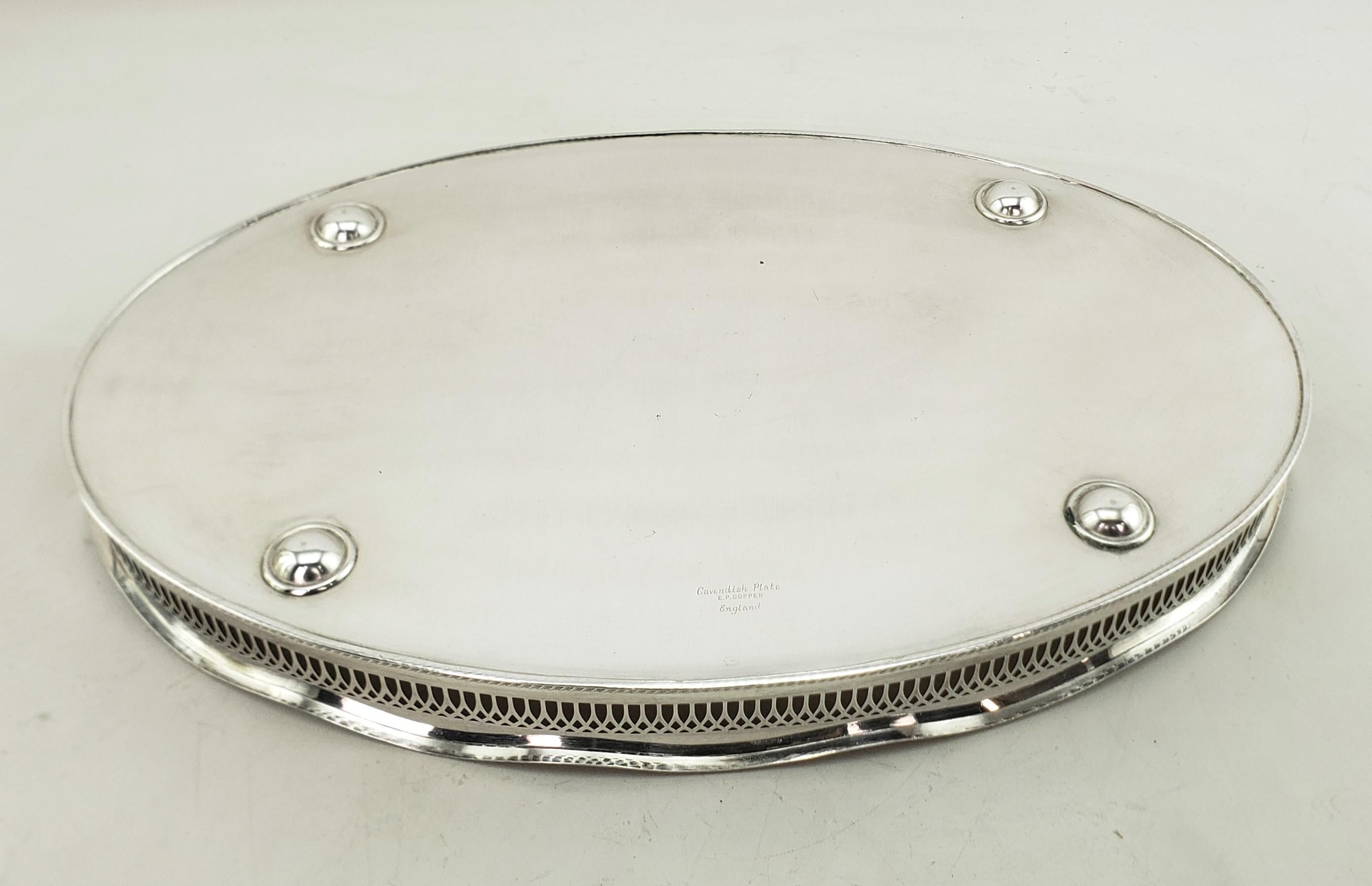 Antique Stylied English Oval Silver Plated Gallery Serving Tray 4