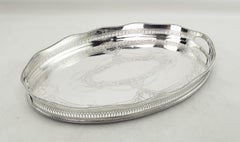 Antique Stylied English Oval Silver Plated Gallery Serving Tray