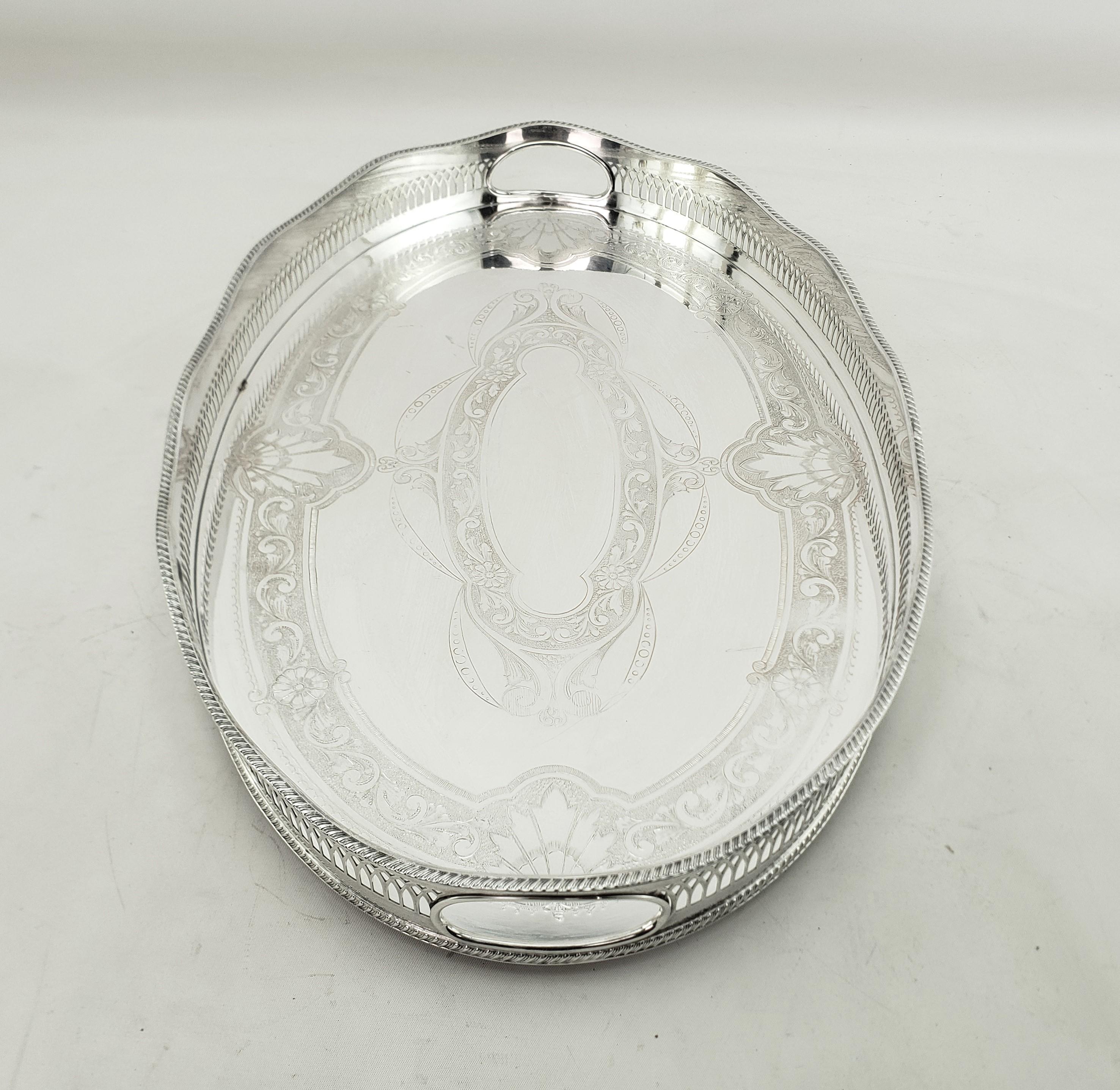 20th Century Antique Stylied English Oval Silver Plated Gallery Serving Tray