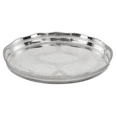 Retro Stylied English Oval Silver Plated Gallery Serving Tray