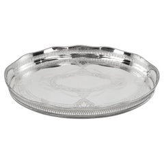 Antique Stylied English Oval Silver Plated Gallery Serving Tray