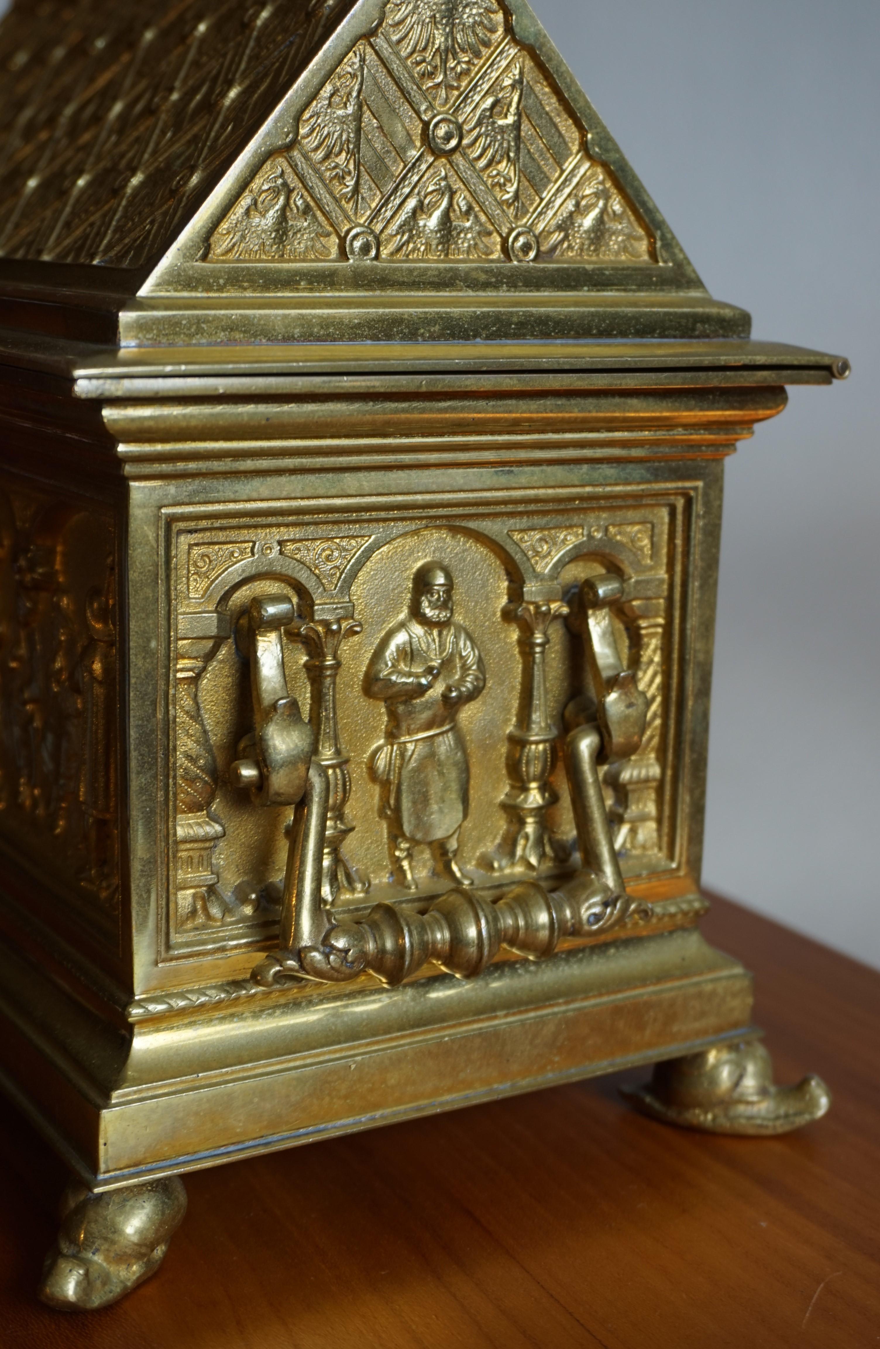 Antique & Stylish Gothic Revival Gilt Bronze & Brass Church Relic or Jewelry Box 3