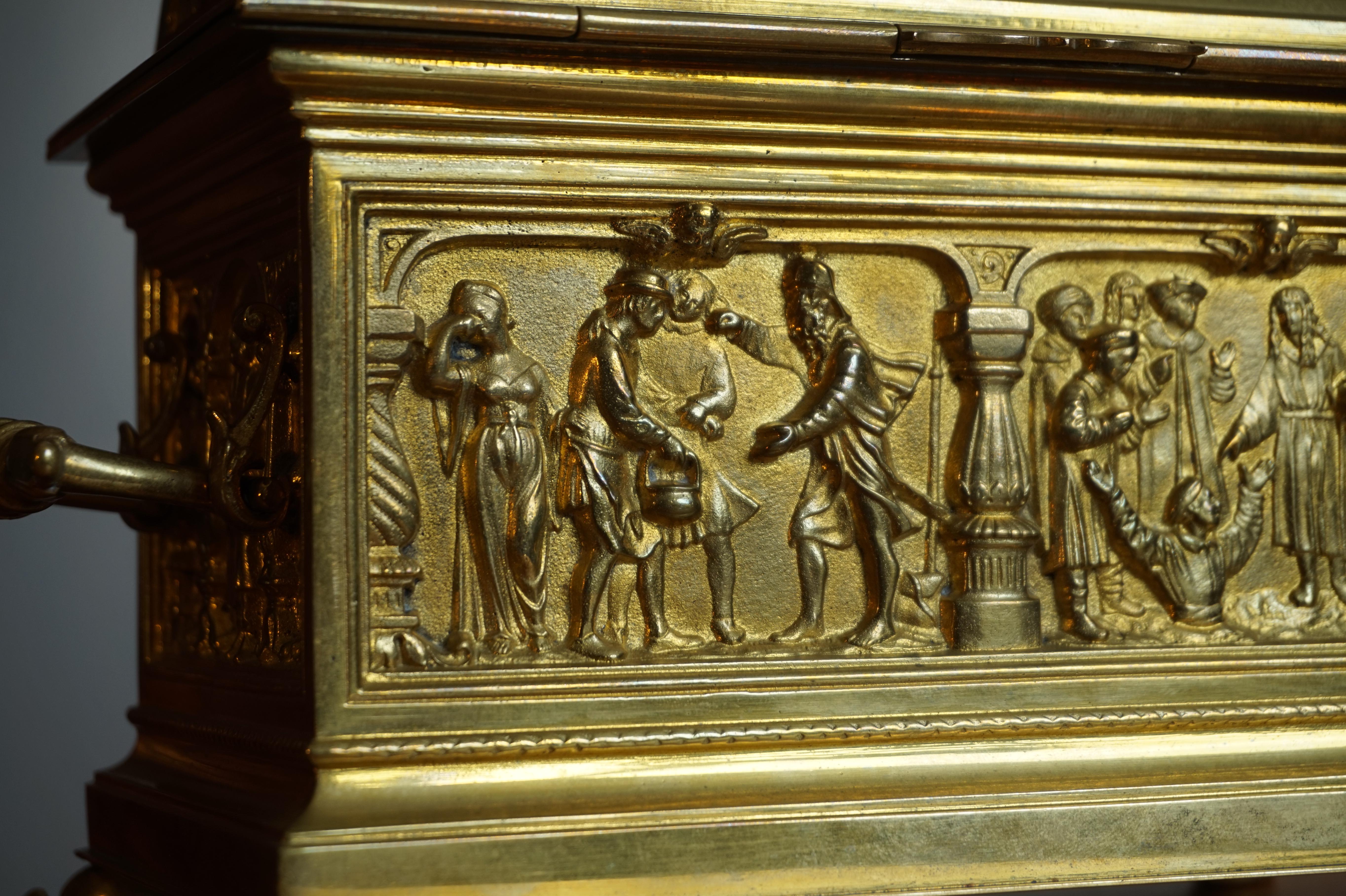 Antique & Stylish Gothic Revival Gilt Bronze & Brass Church Relic or Jewelry Box 4
