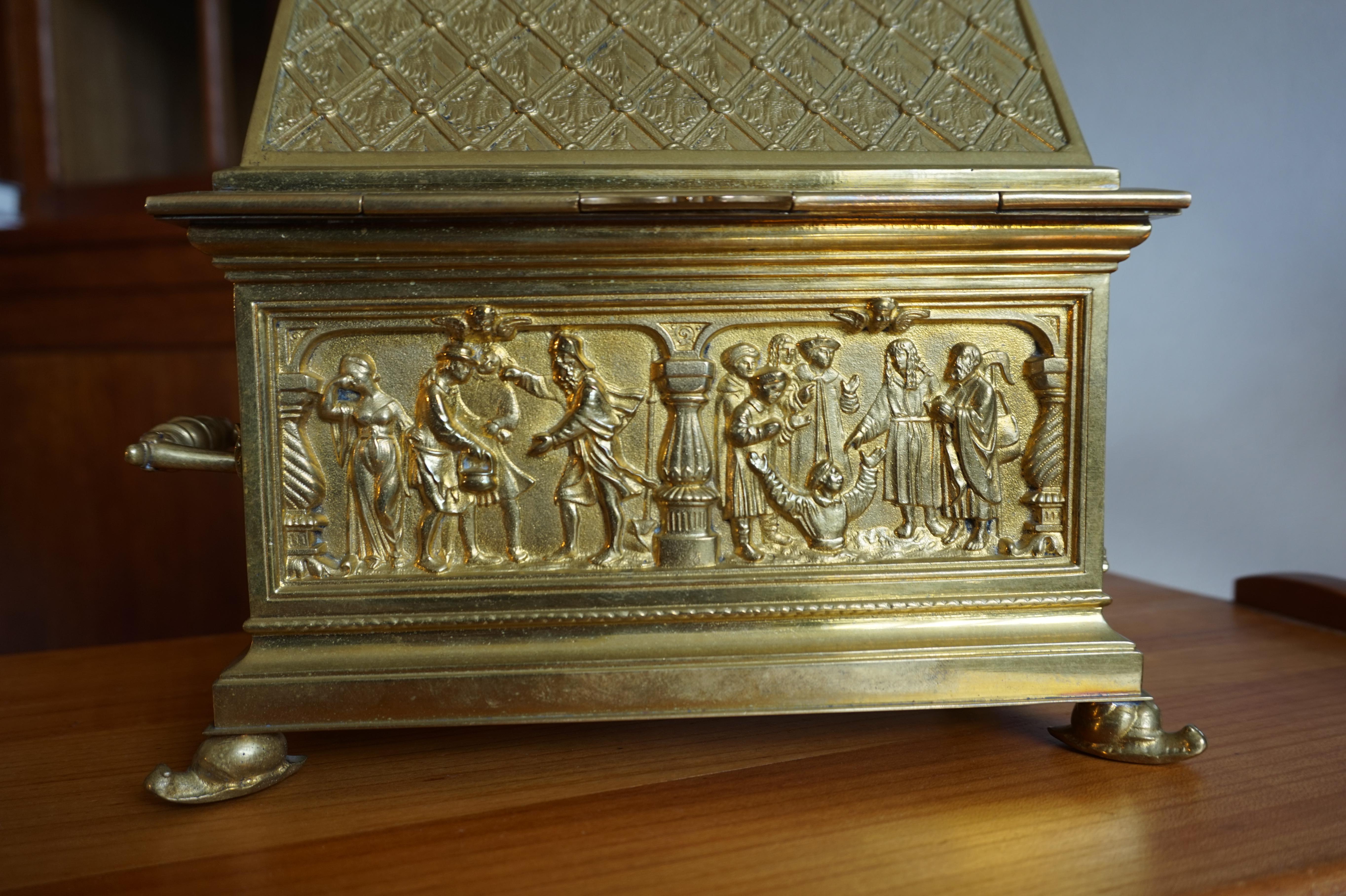Antique & Stylish Gothic Revival Gilt Bronze & Brass Church Relic or Jewelry Box 5