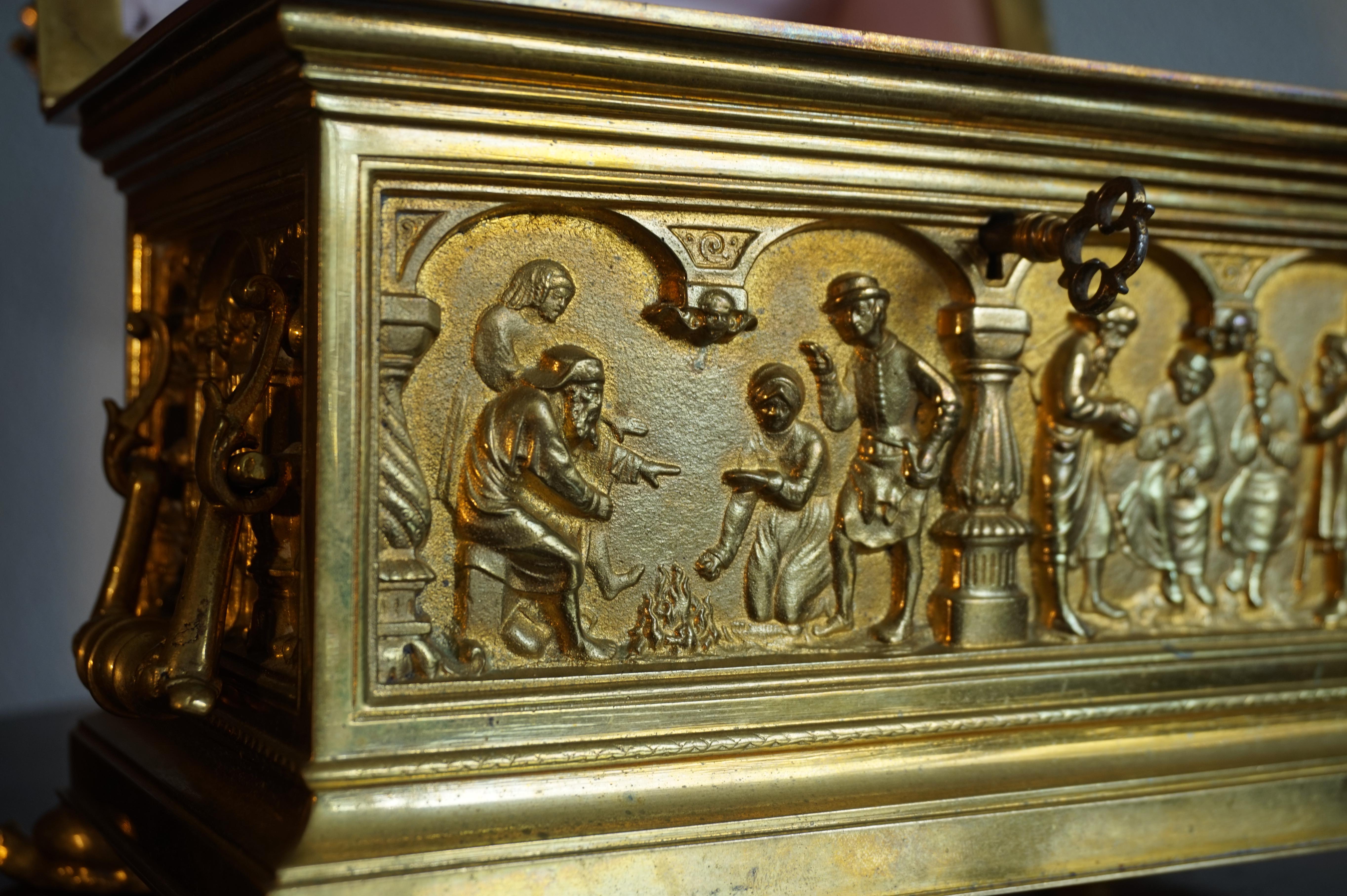 Antique & Stylish Gothic Revival Gilt Bronze & Brass Church Relic or Jewelry Box 6