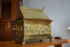 Antique & Stylish Gothic Revival Gilt Bronze & Brass Church Relic or Jewelry Box