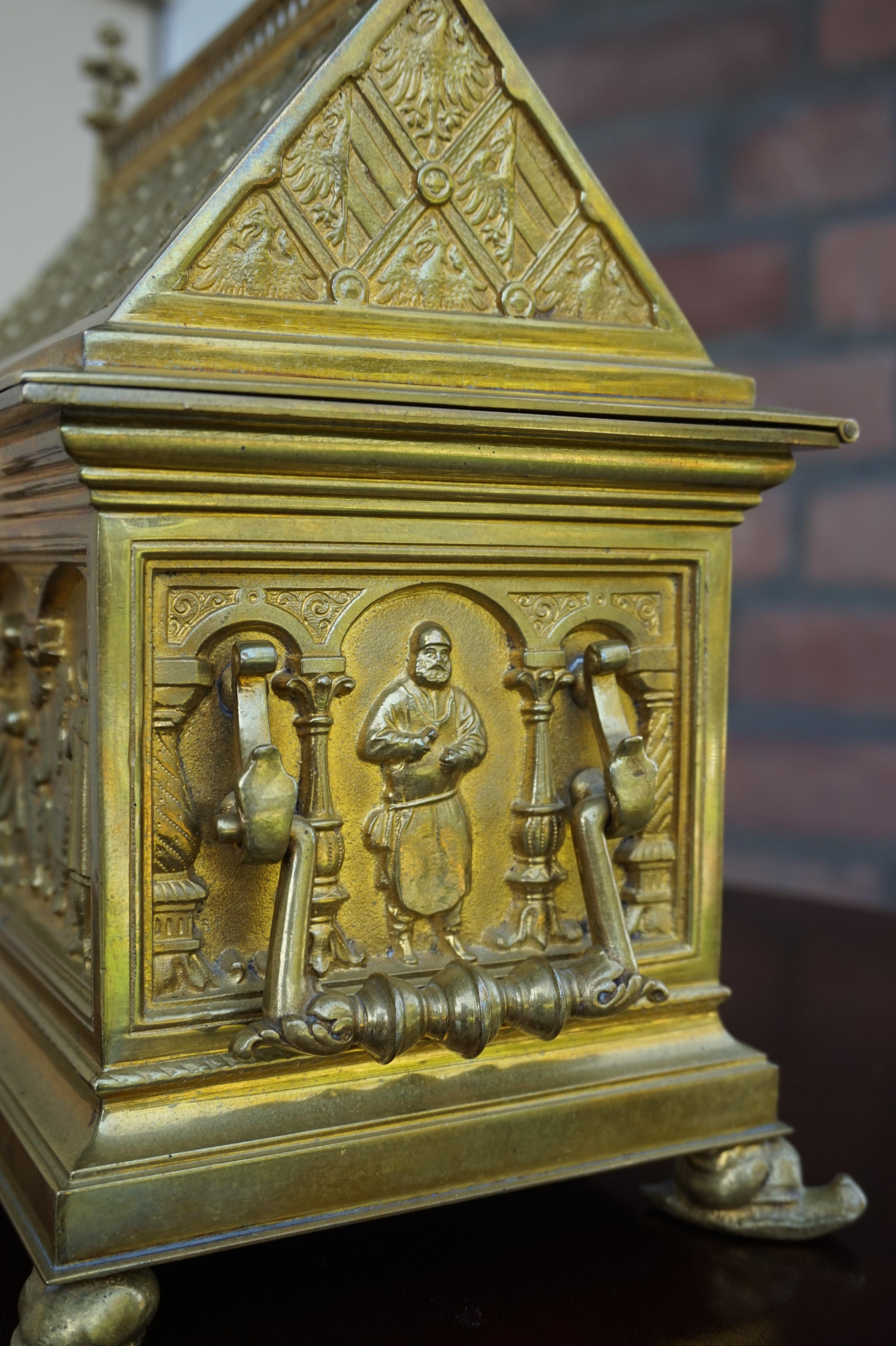Hand-Crafted Antique & Stylish Gothic Revival Gilt Bronze & Brass Church Relic or Jewelry Box