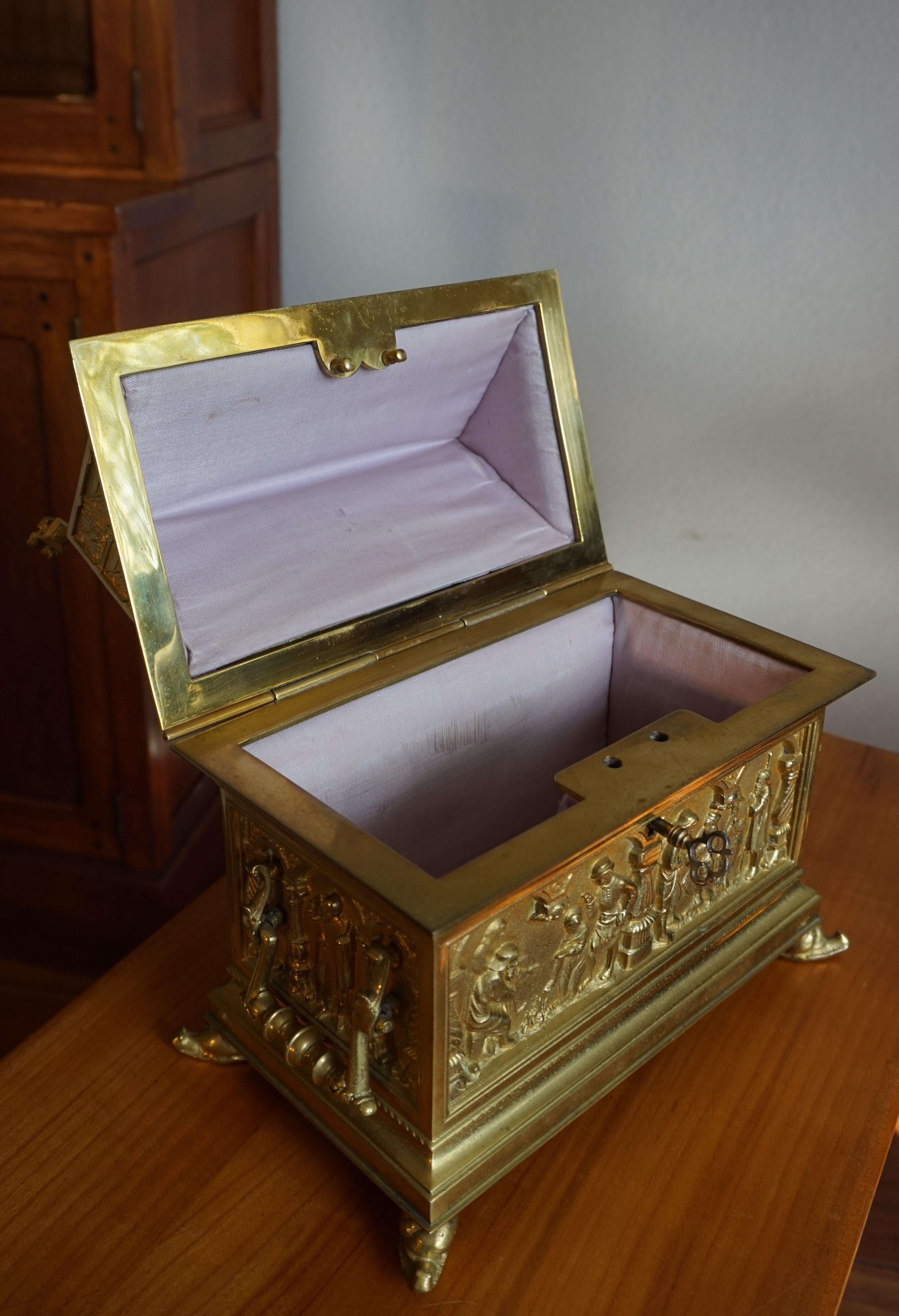 Antique & Stylish Gothic Revival Gilt Bronze & Brass Church Relic or Jewelry Box 1