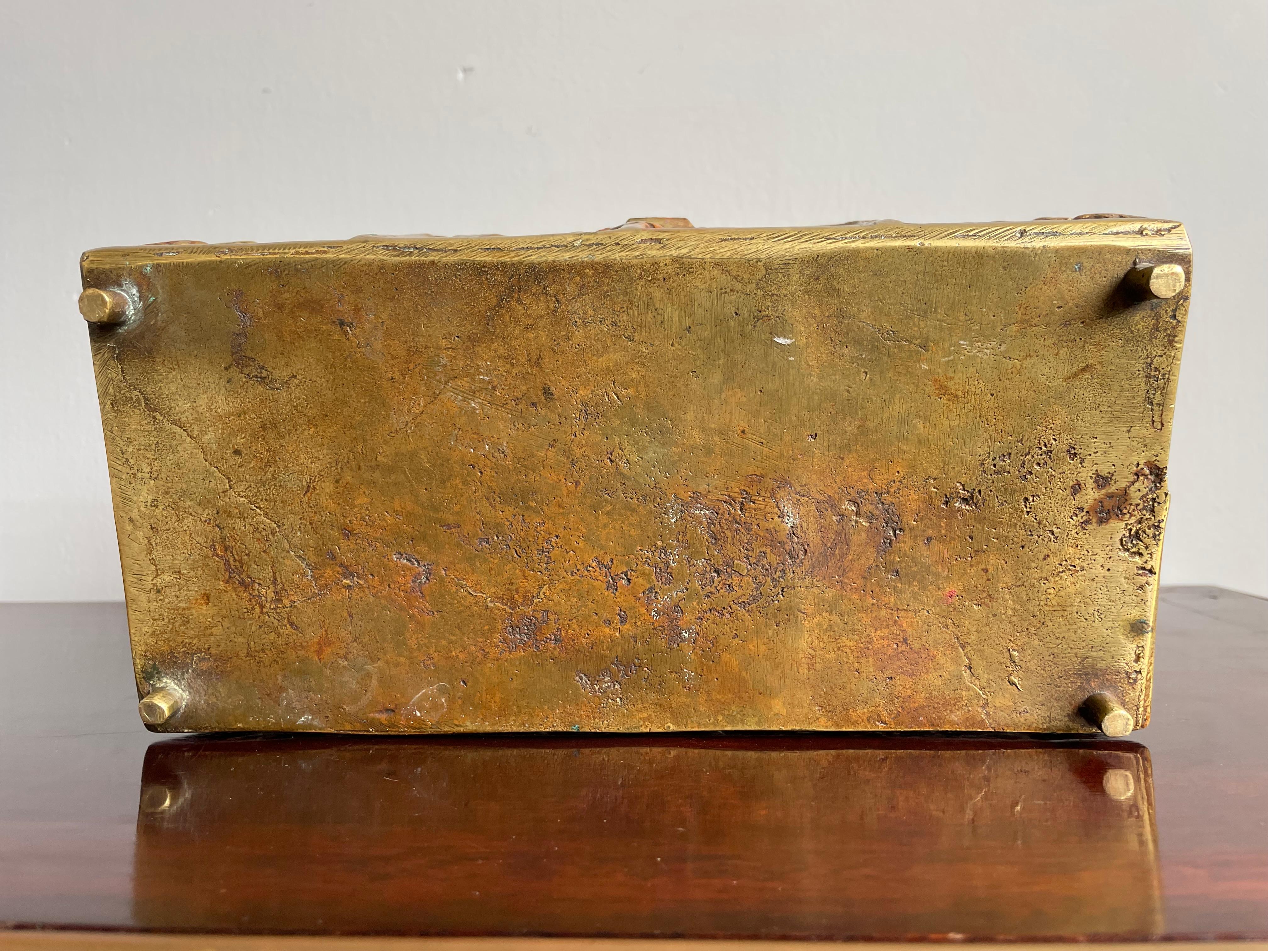 Antique & Stylish Gothic Revival Thick Bronze Church Relic or Jewelry Box 11