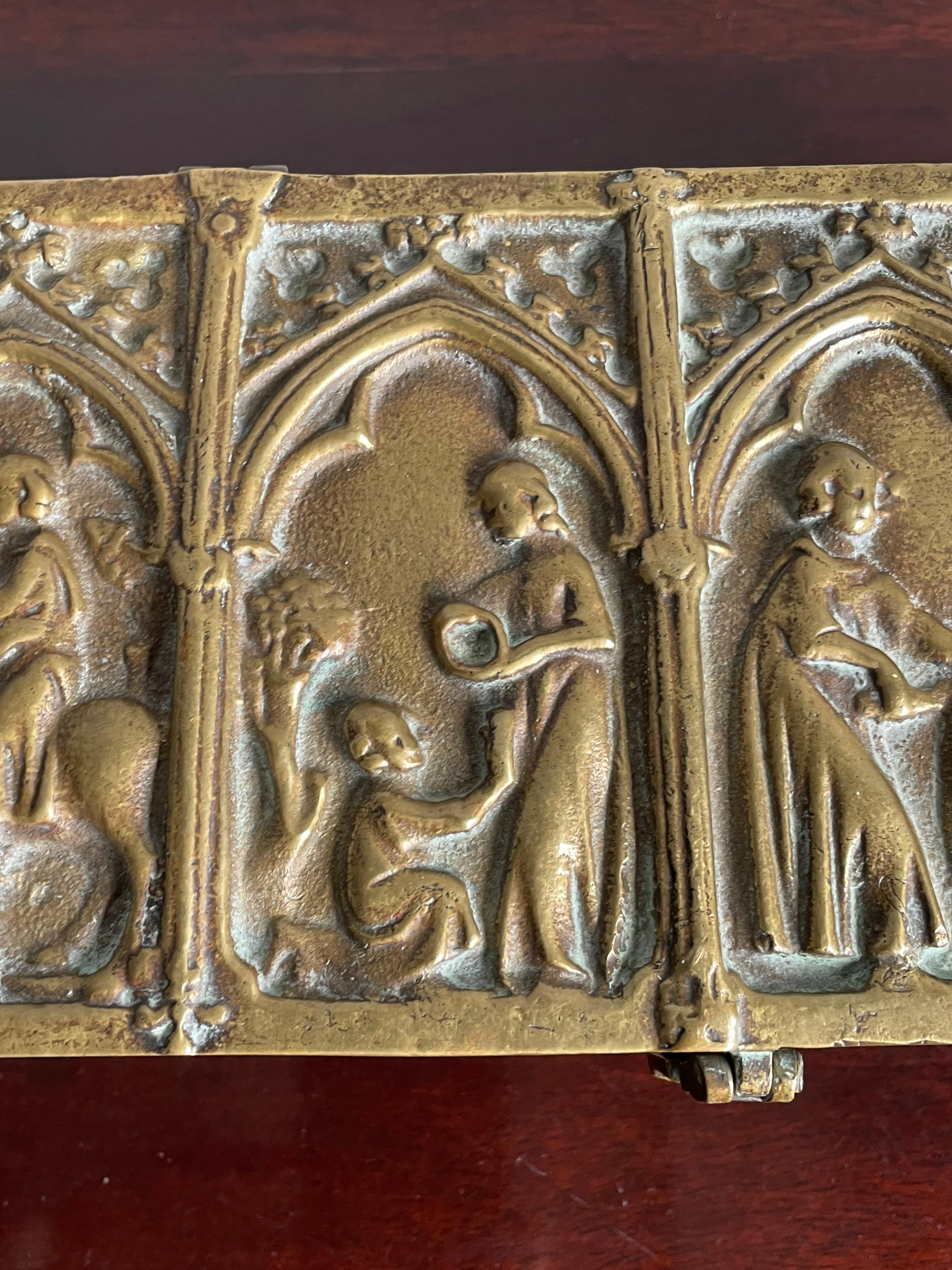 Cast Antique & Stylish Gothic Revival Thick Bronze Church Relic or Jewelry Box