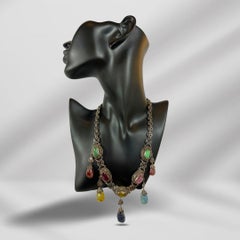 Antique Stylish Multi Drop Multi Gemstone Necklace Silver 10 Gem Stone
