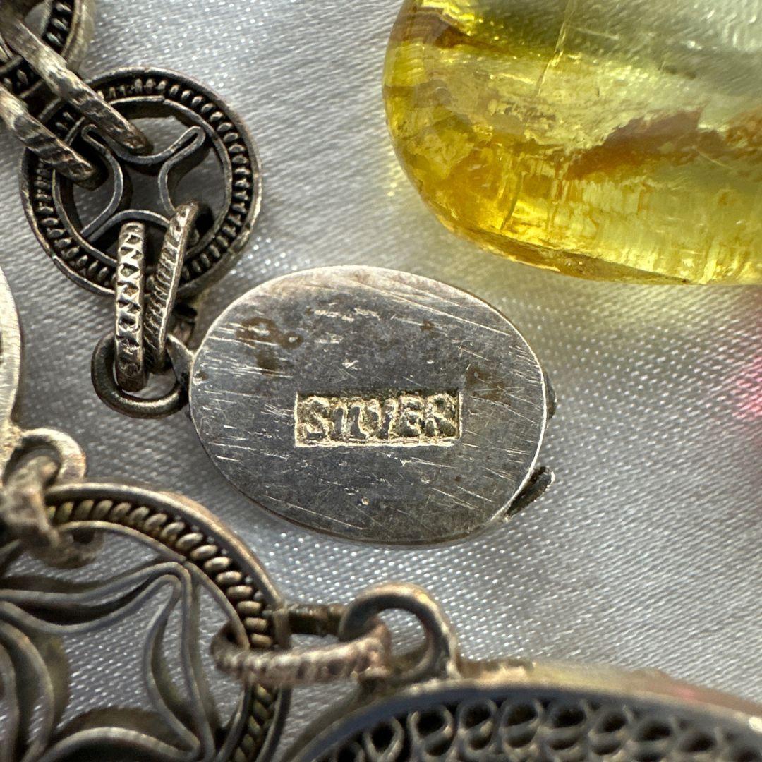 Women's Antique Stylish Multi Drop Multi Gemstone Necklace Silver 10 Gem Stone