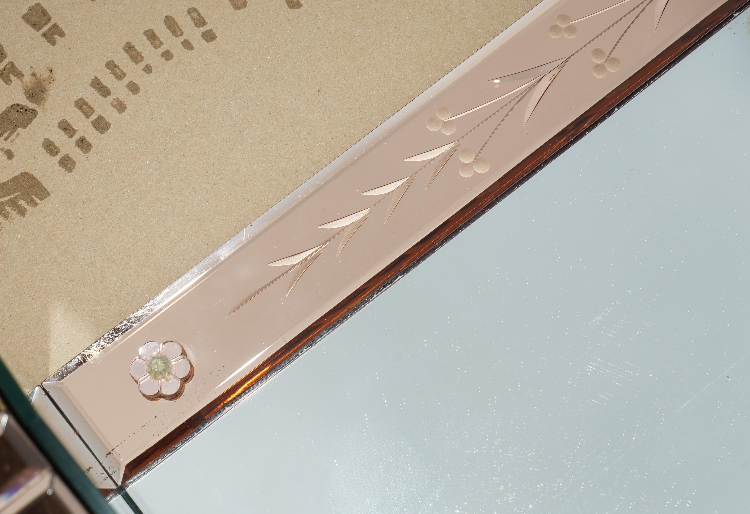 ANTIQUE SUBLIME 1920 ART DECO PEACH GLASS VENETIAN DRESSING TABLE VANITY MiRROR For Sale 4
