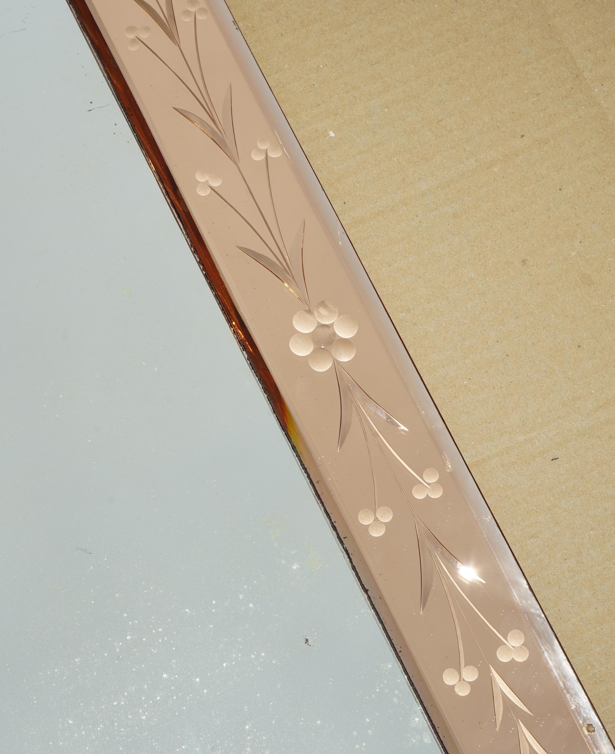 ANTIQUE SUBLIME 1920 ART DECO PEACH GLASS VENETIAN DRESSING TABLE VANITY MiRROR For Sale 5