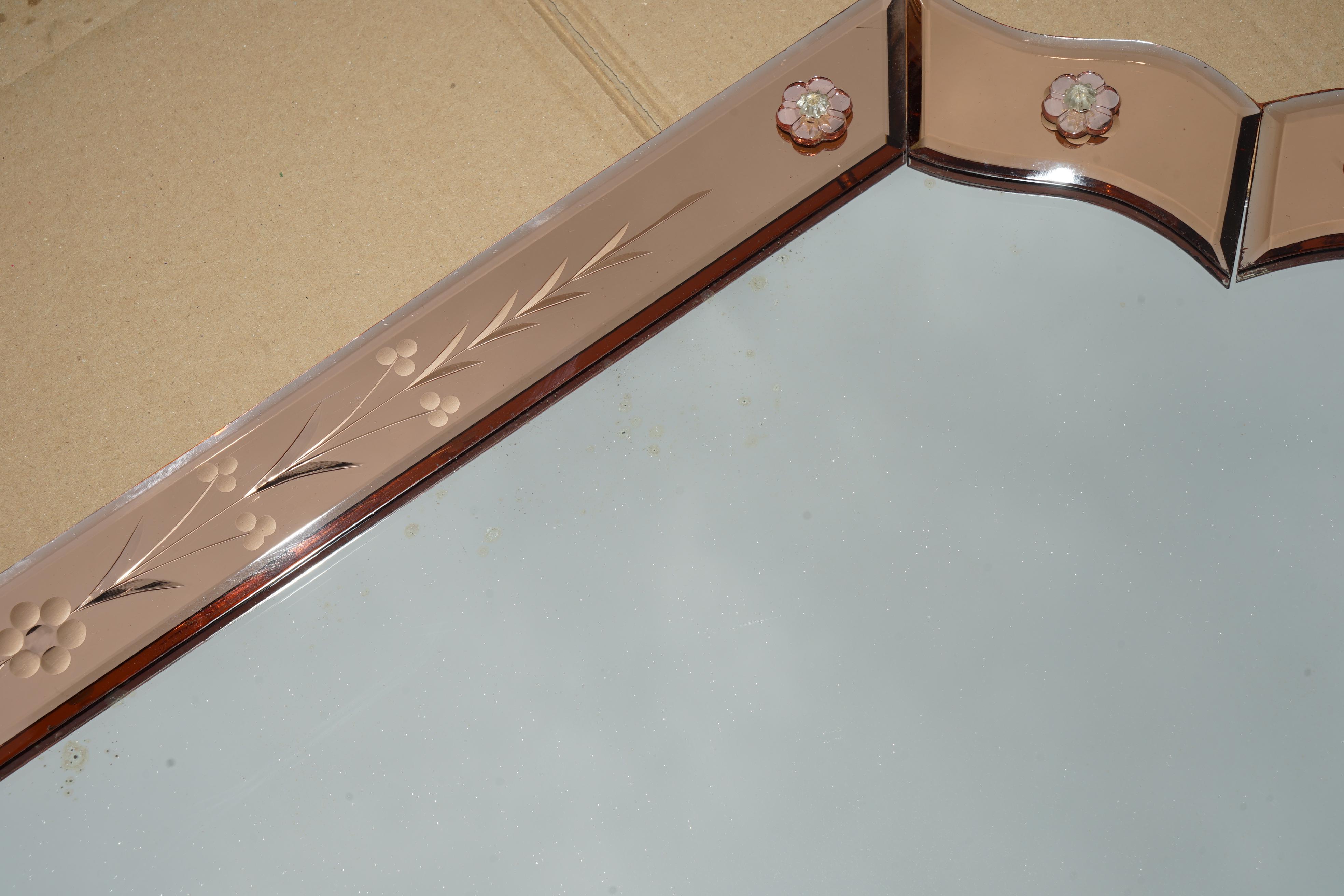 ANTIQUE SUBLIME 1920 ART DECO PEACH GLASS VENETIAN DRESSING TABLE VANITY MiRROR For Sale 9