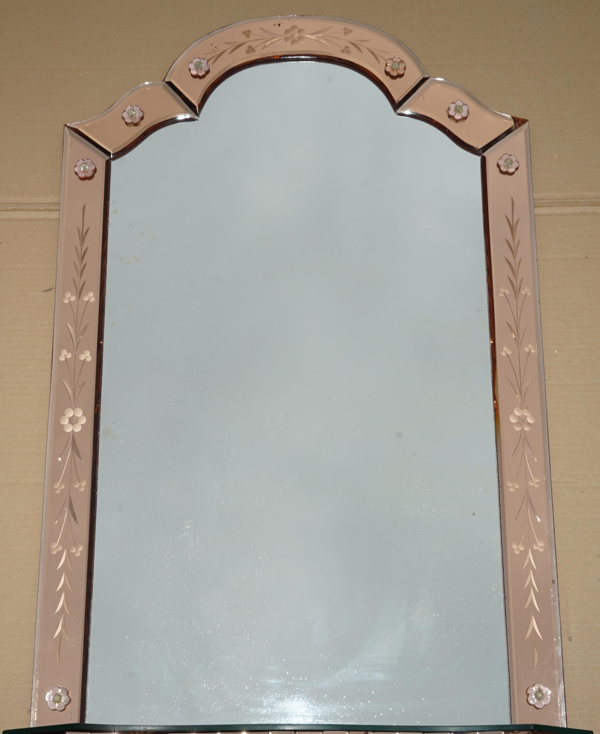 Hand-Crafted ANTIQUE SUBLIME 1920 ART DECO PEACH GLASS VENETIAN DRESSING TABLE VANITY MiRROR For Sale