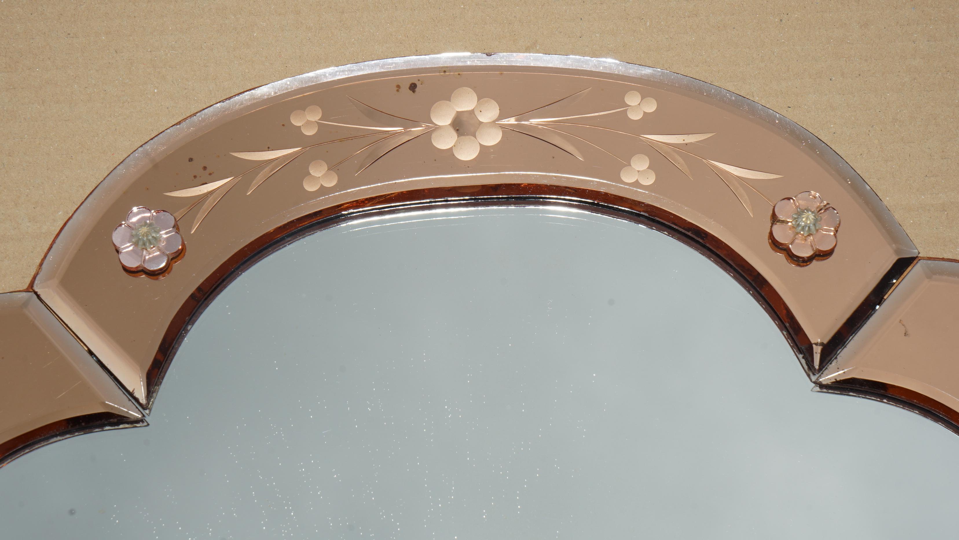 Glass ANTIQUE SUBLIME 1920 ART DECO PEACH GLASS VENETIAN DRESSING TABLE VANITY MiRROR For Sale
