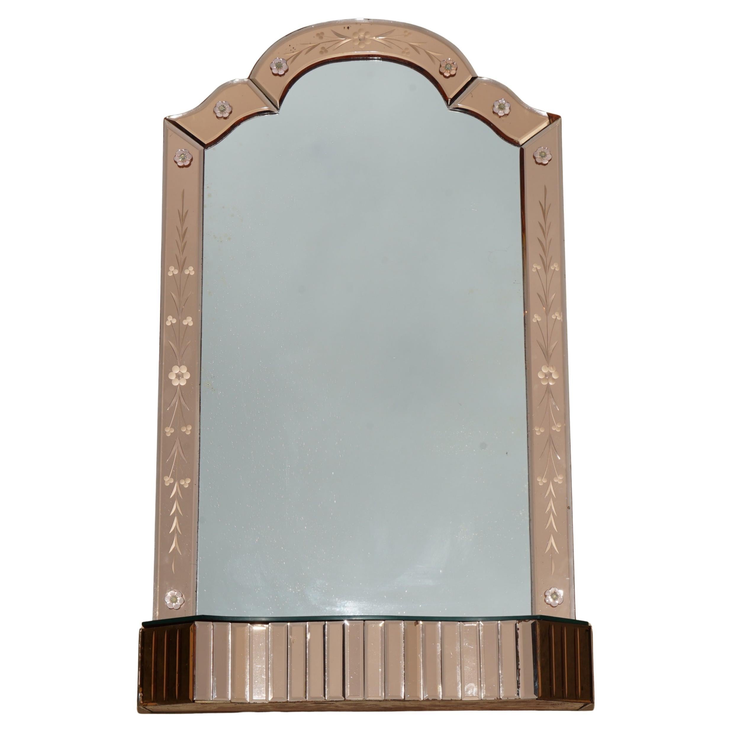 ANTIQUE SUBLIME 1920 ART DECO PEACH GLASS VENETIAN DRESSING TABLE VANITY MiRROR