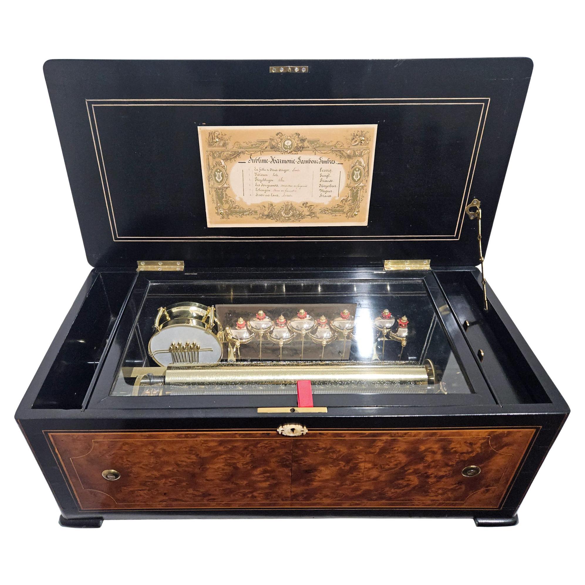 Antique Sublime Harmony Bell & Drum Music Box, Paillard Vaucher et Fils, c. 1875 For Sale