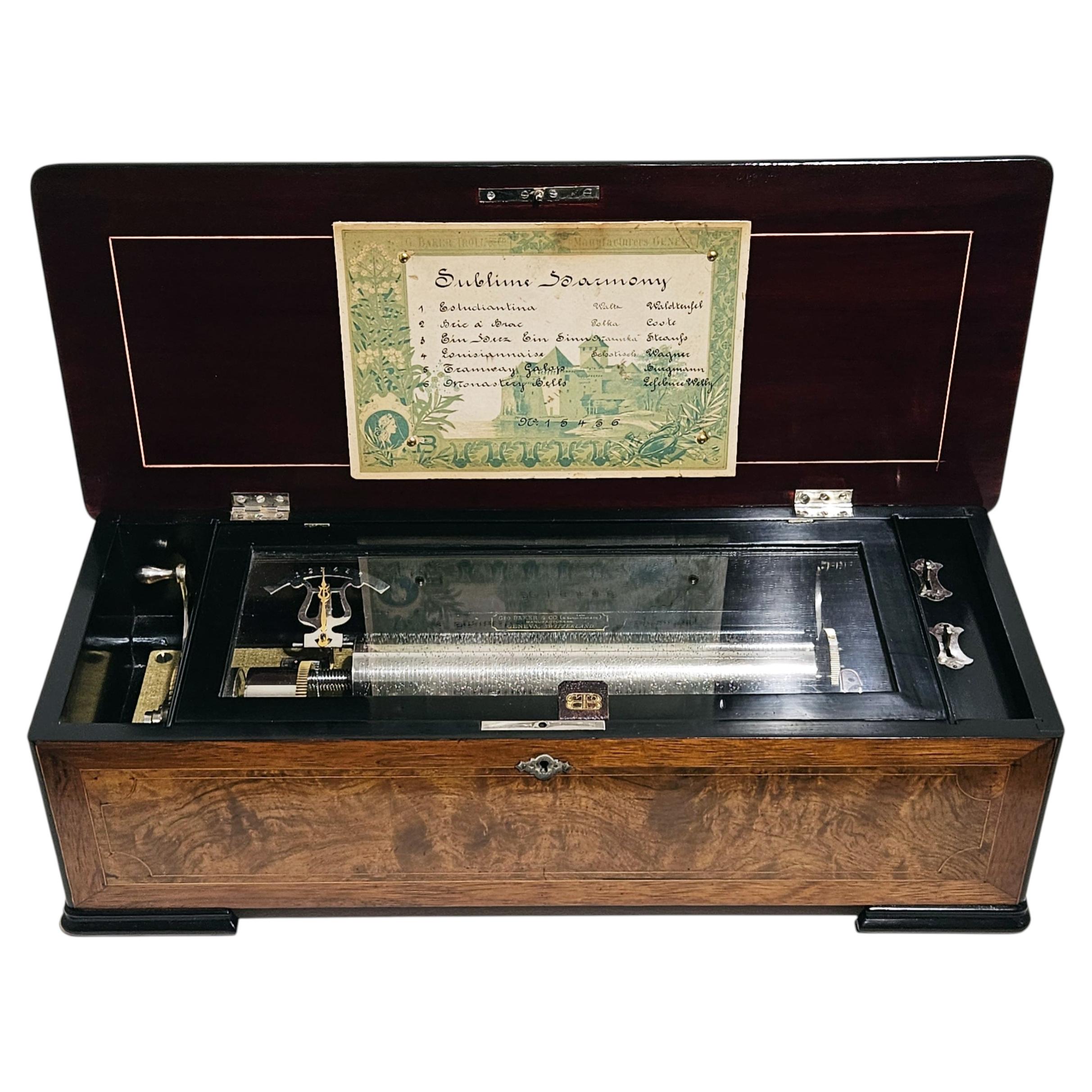 Antique Sublime Harmony Cylinder Music Box by George Baker. Geneva, c. 1885 For Sale