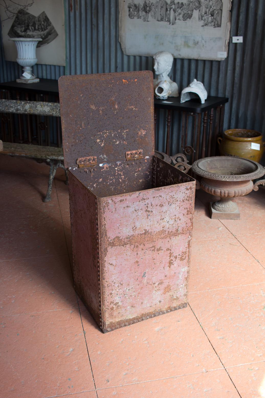 Antique Substantial French Metal Container In Distressed Condition In Calgary, Alberta
