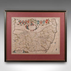 Antique Suffolk County Map, Dutch, Atlas Novus, Joan Blaeu, Cartography, C.1645