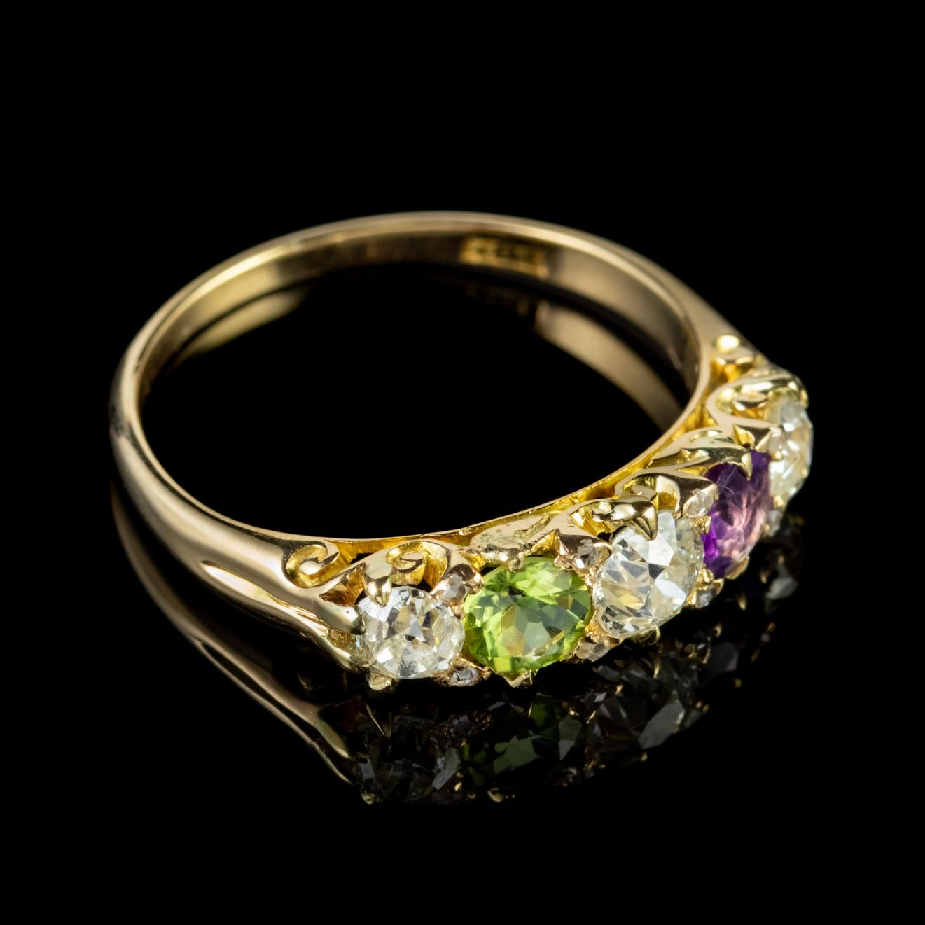 Antique Suffragette Amethyst Peridot Diamond Ring 18 Carat Gold, circa 1905 In Good Condition In Lancaster, Lancashire