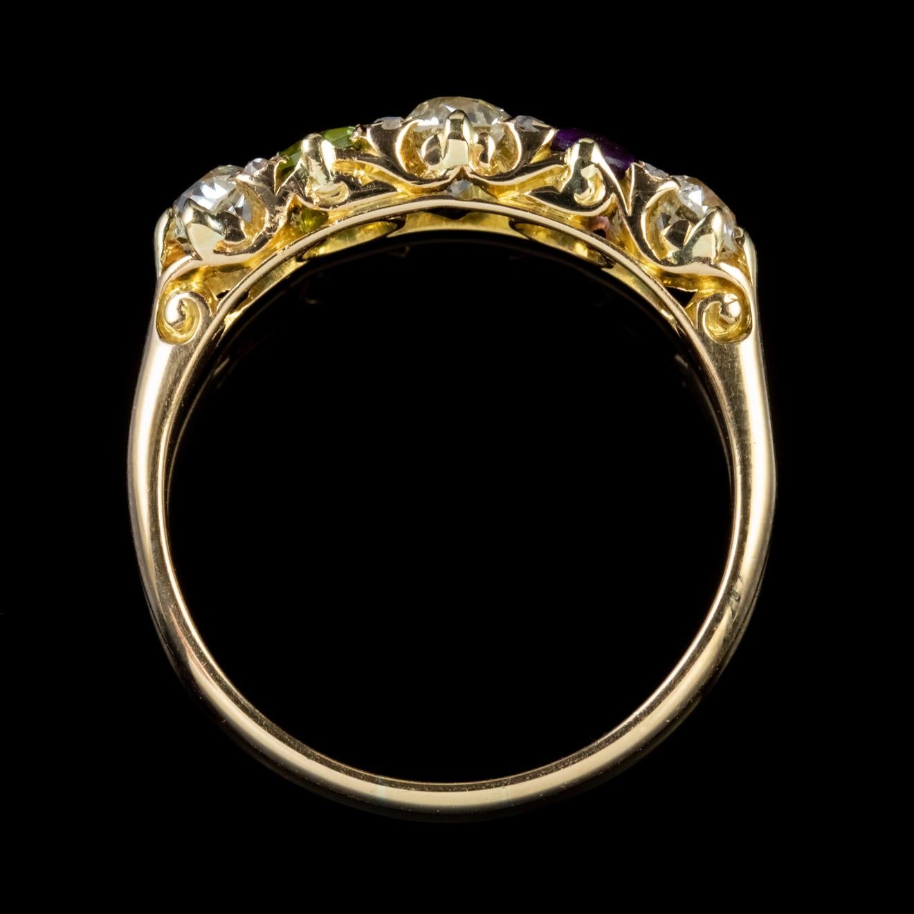 Women's Antique Suffragette Amethyst Peridot Diamond Ring 18 Carat Gold, circa 1905