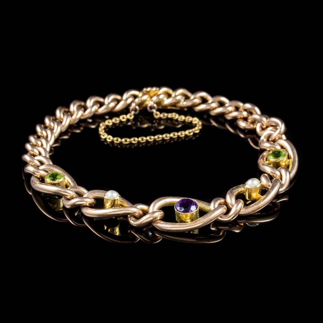 Antique Suffragette Chain Link Bracelet 15 Carat Gold Victorian, circa 1900 In Good Condition In Lancaster, Lancashire