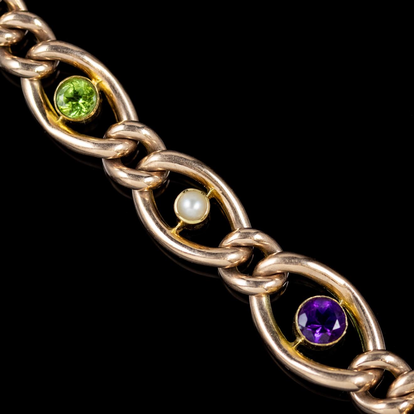 Women's Antique Suffragette Chain Link Bracelet 15 Carat Gold Victorian, circa 1900