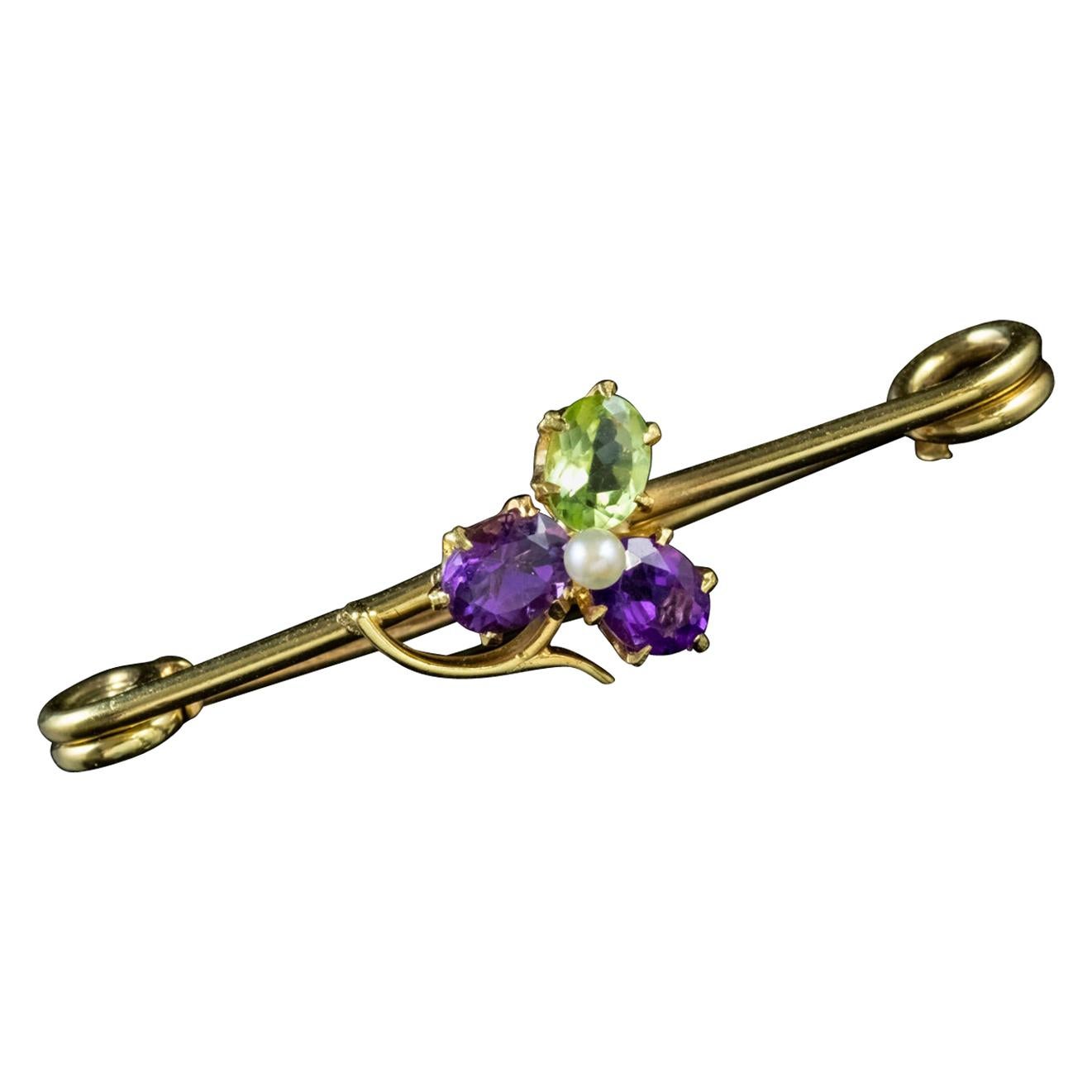 Antique Suffragette Clover Brooch 18 Carat Gold Pin Edwardian, circa 1910