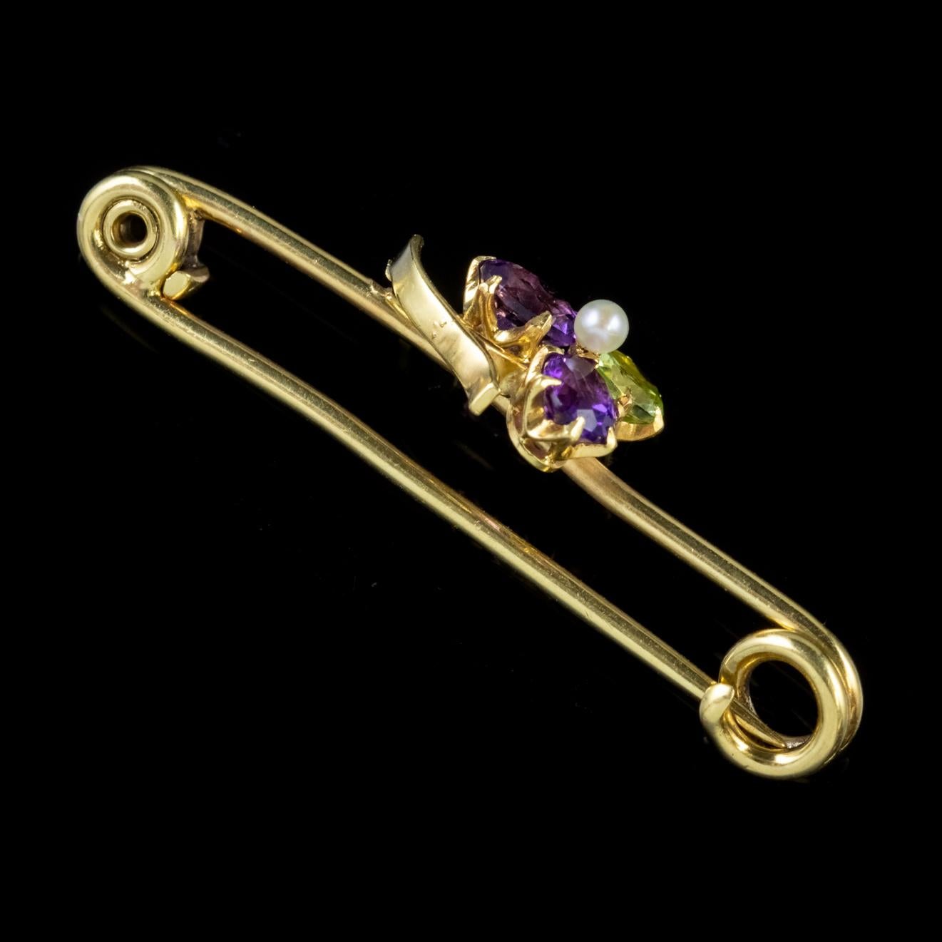 Antique Suffragette Clover Brooch 18 Carat Gold Pin Edwardian, circa 1910 In Good Condition In Lancaster, Lancashire