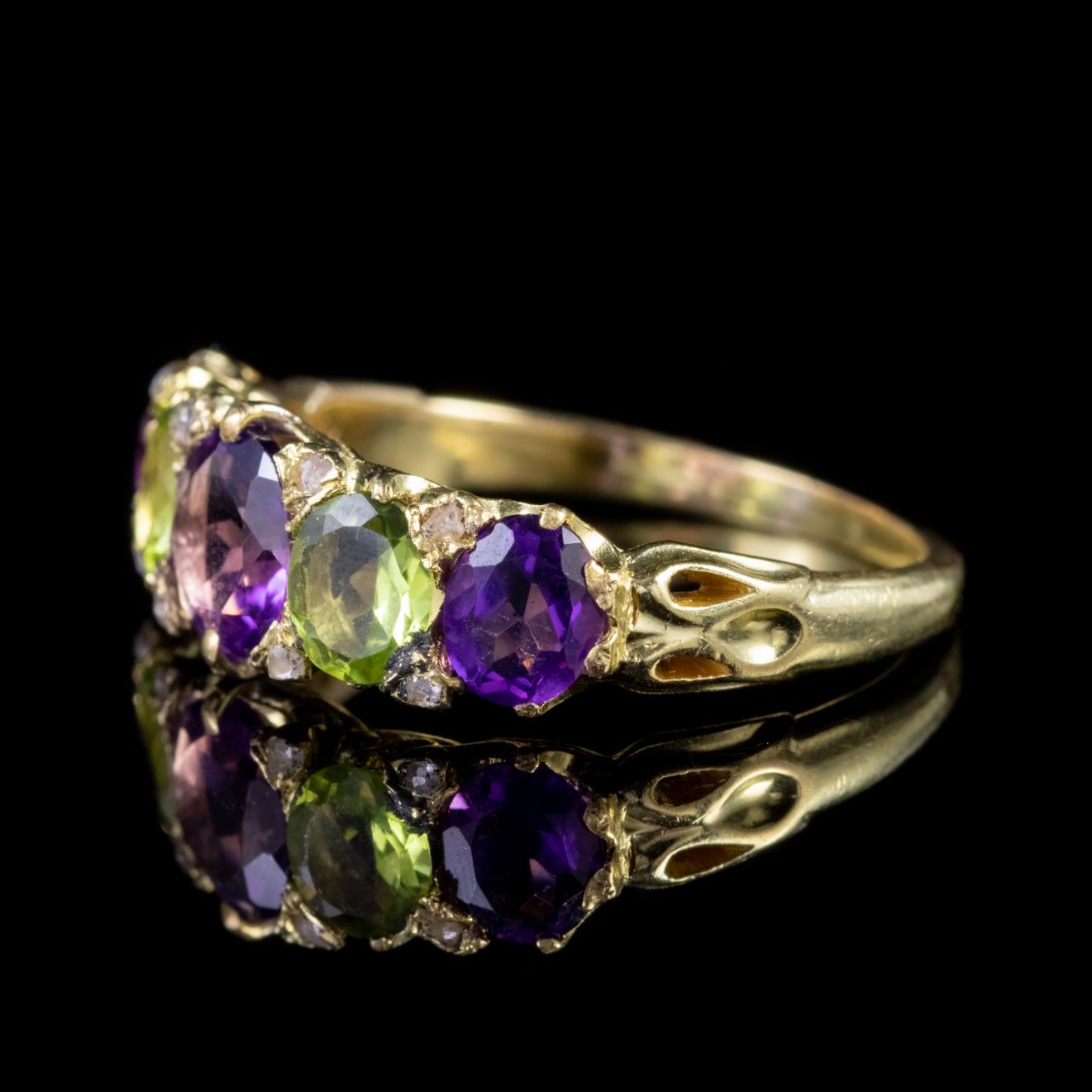 Antique Suffragette Edwardian Amethyst Peridot Ring 18 Carat Gold, circa 1910 In Good Condition In Lancaster, Lancashire