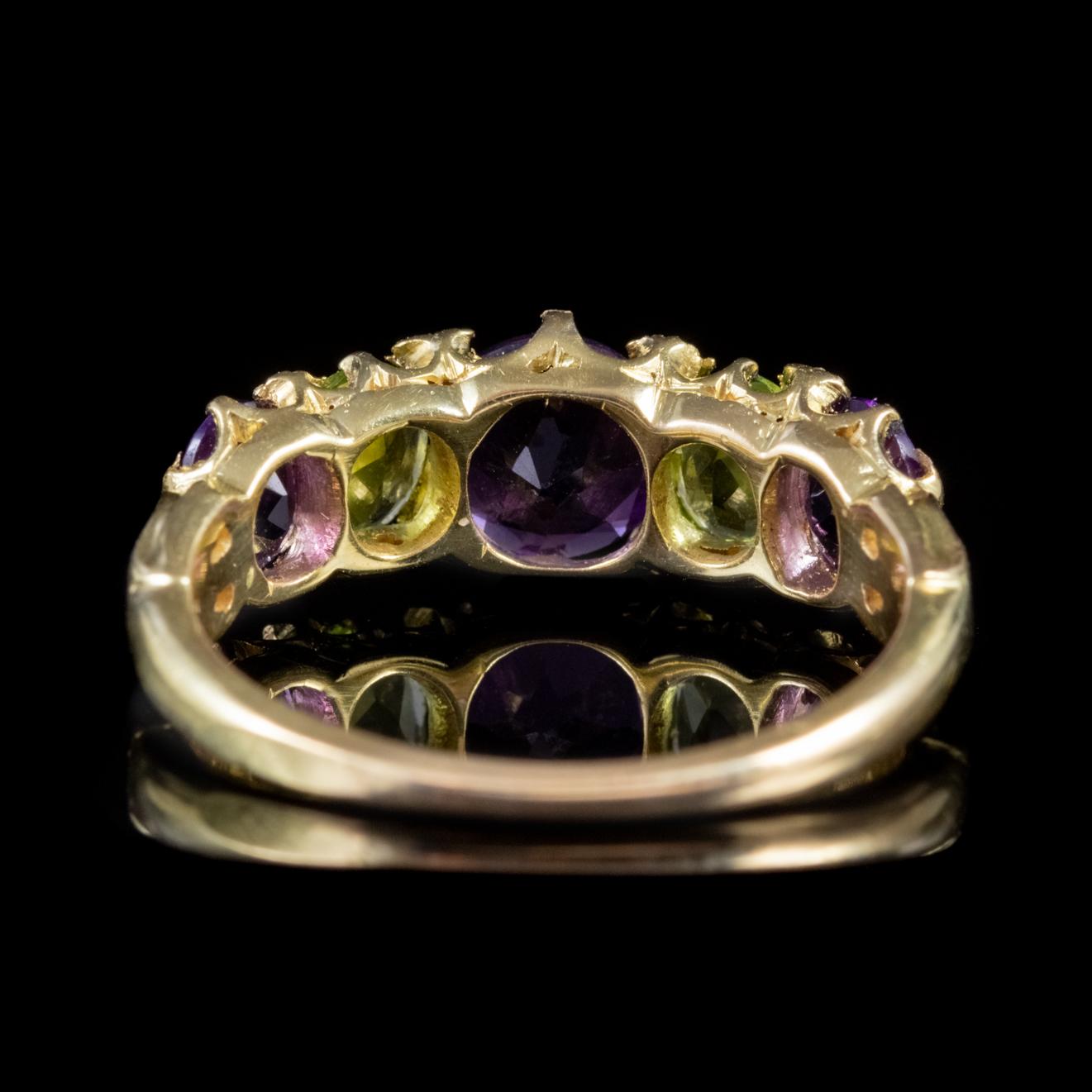 Women's Antique Suffragette Edwardian Amethyst Peridot Ring 18 Carat Gold, circa 1910