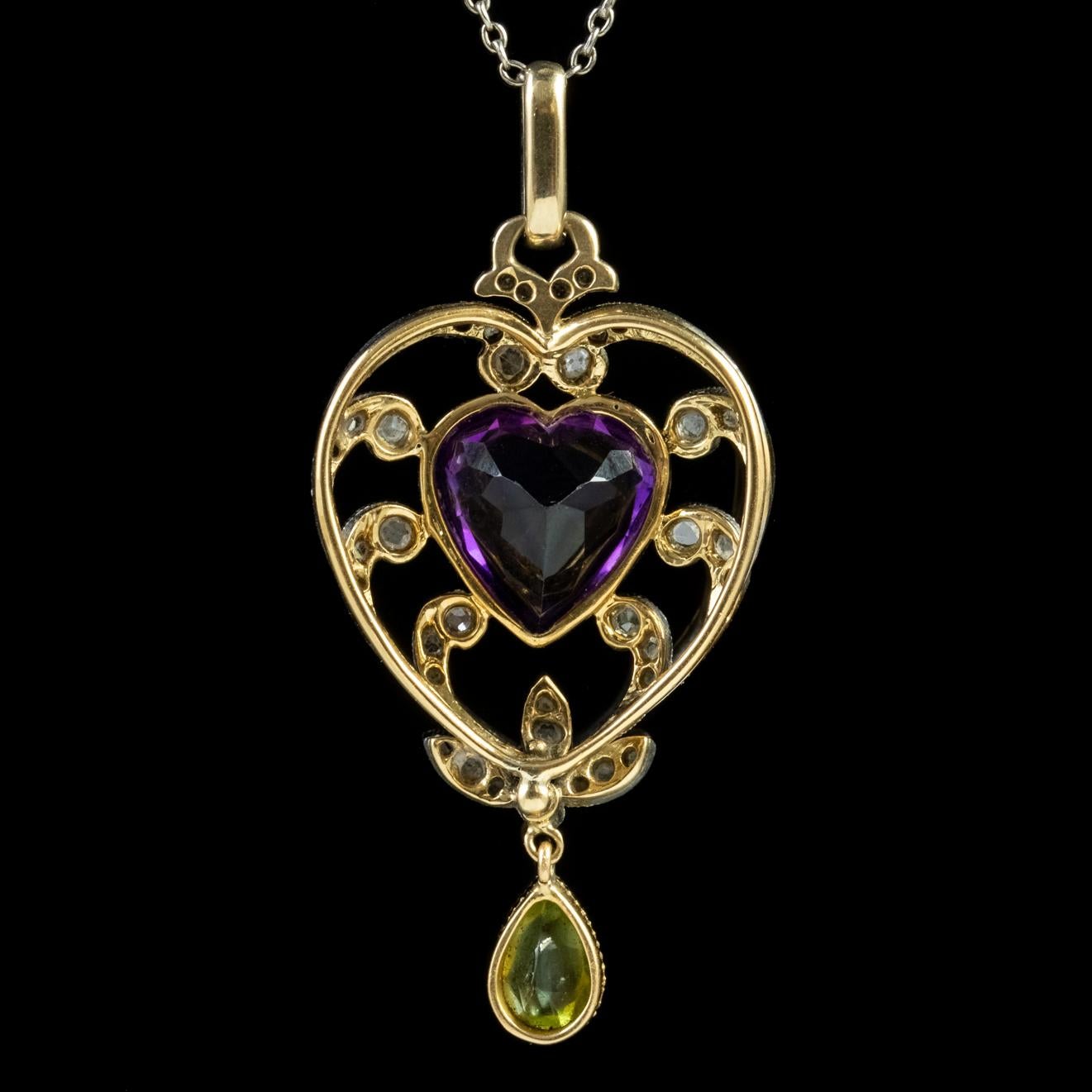 Antique Suffragette Heart Pendant Necklace Platinum 18 Carat Gold Edwardian In Good Condition In Lancaster, Lancashire