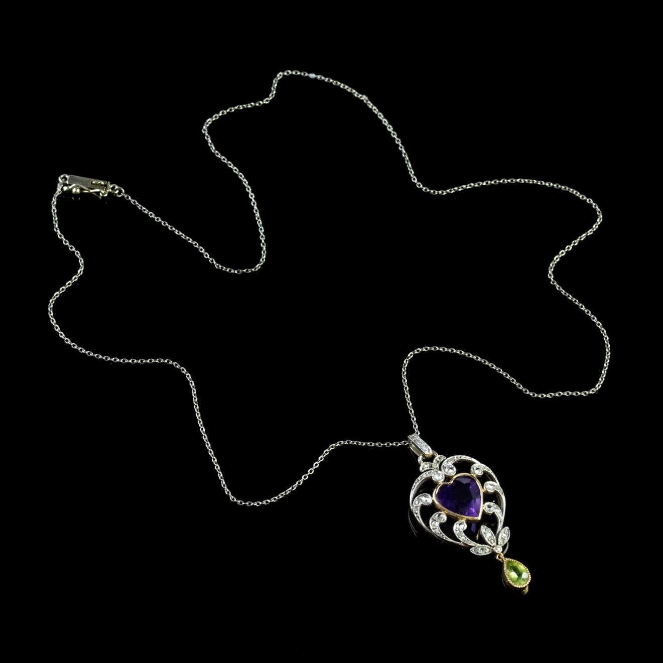 Antique Suffragette Heart Pendant Necklace Platinum 18 Carat Gold Edwardian 1