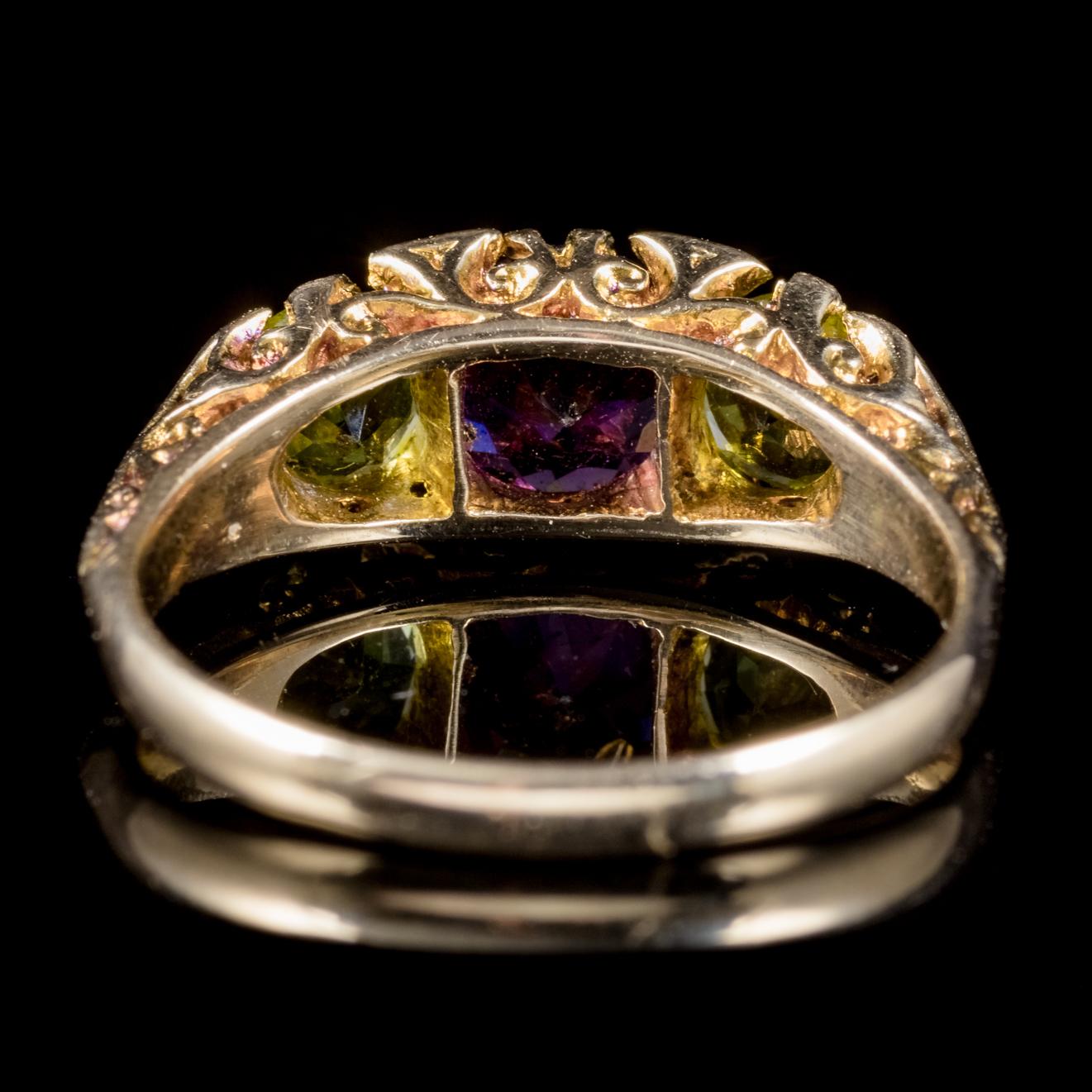 Antique Suffragette Peridot Amethyst Diamond Ring Victorian Dated 1902 (Viktorianisch)