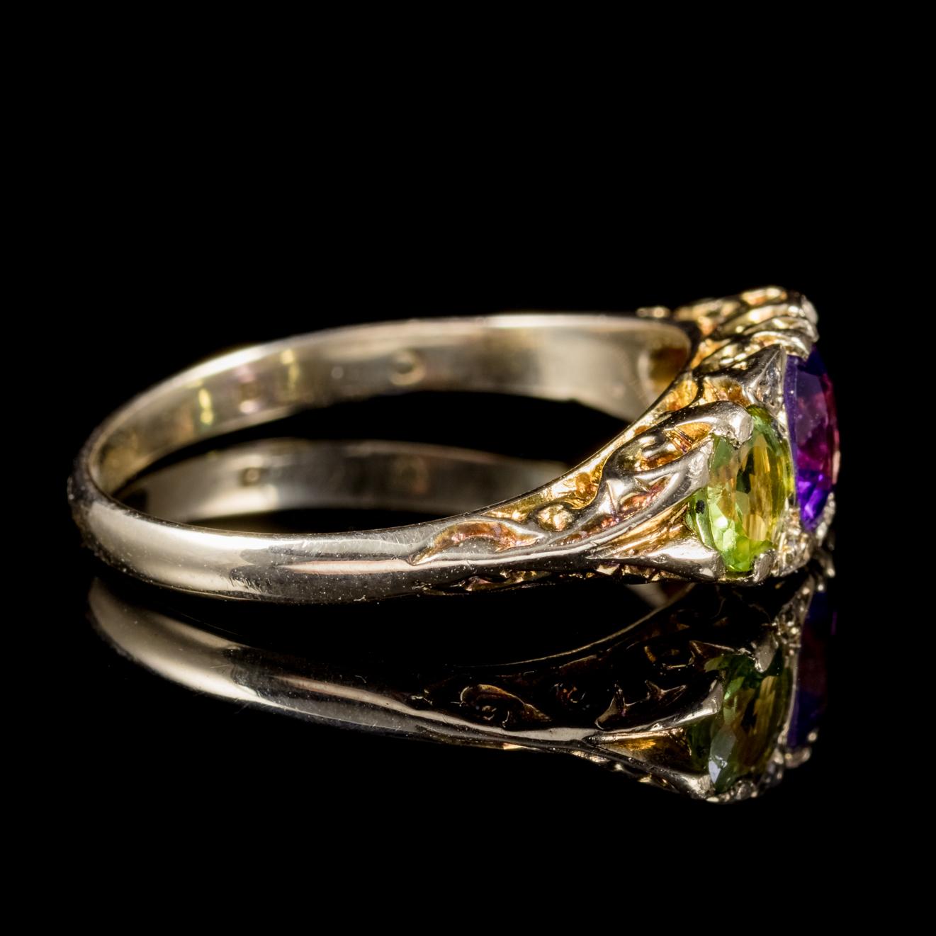 Antique Suffragette Peridot Amethyst Diamond Ring Victorian Dated 1902 im Zustand „Gut“ in Lancaster, Lancashire