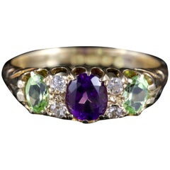 Antique Suffragette Ring Diamond Amethyst Peridot Victorian, circa 1900