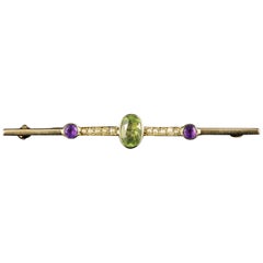 Antique Suffragette Victorian Brooch Peridot Pearl Amethyst, circa 1900