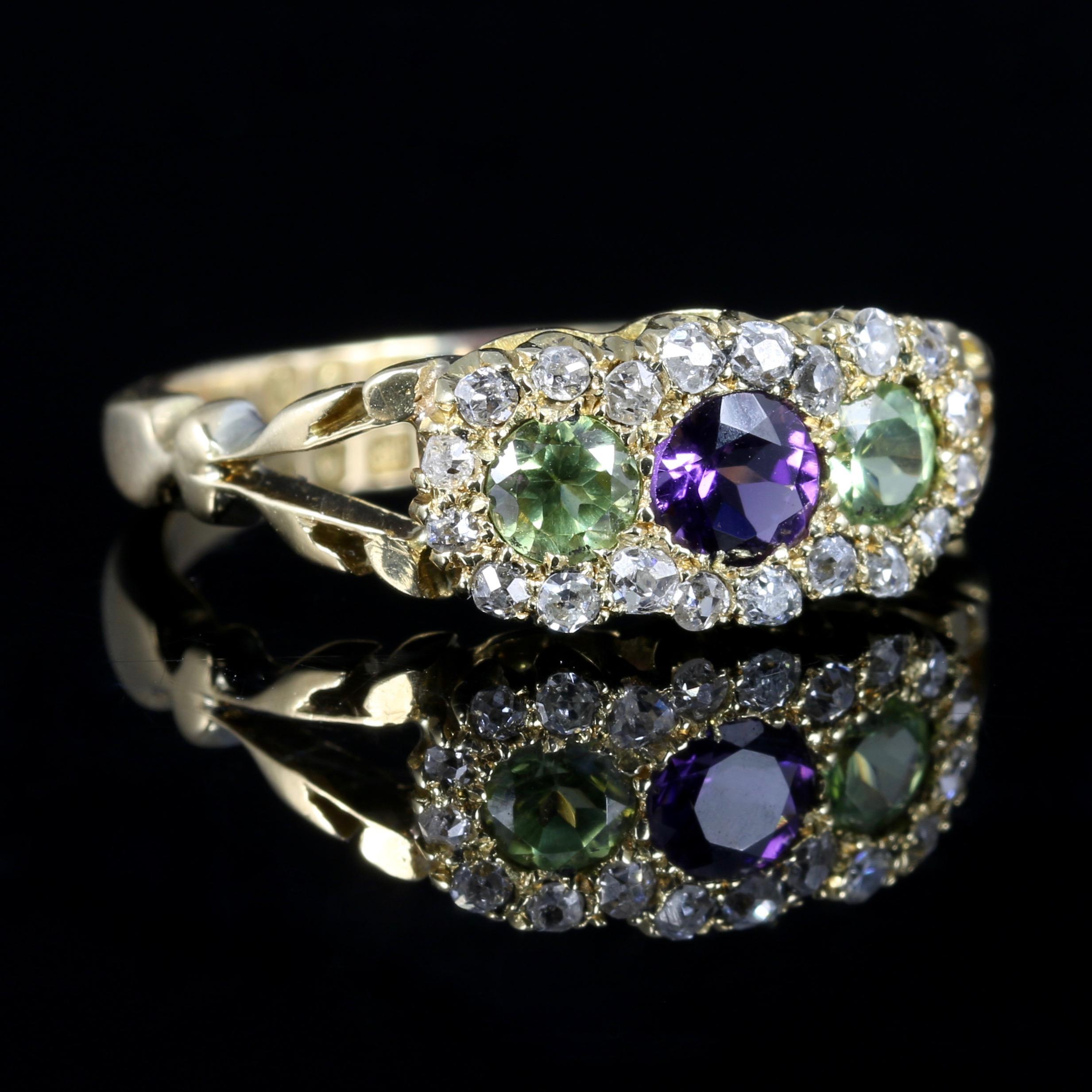 Women's Antique Suffragette Victorian Ring 18 Carat Gold Diamond Amethyst Peridot